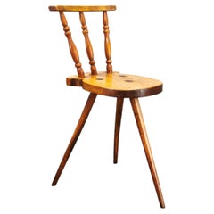 Primitive Solid Beech Folk Chair, Czechoslovakia, 1940s
