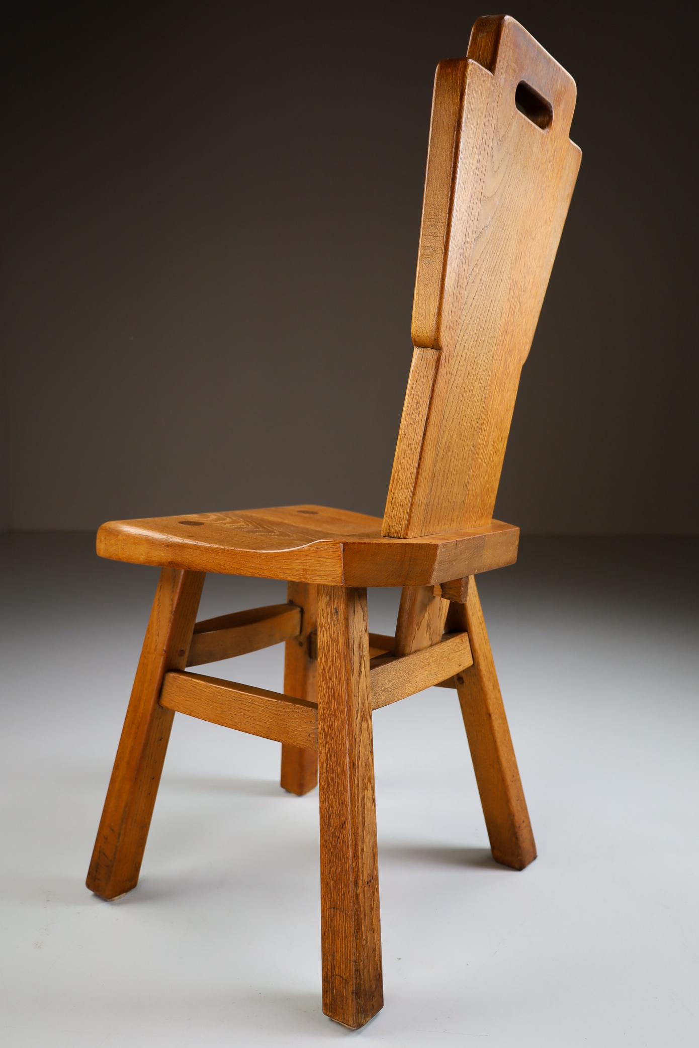 Belgian Solid Oak Dinning Chairs, France, 1950s For Sale