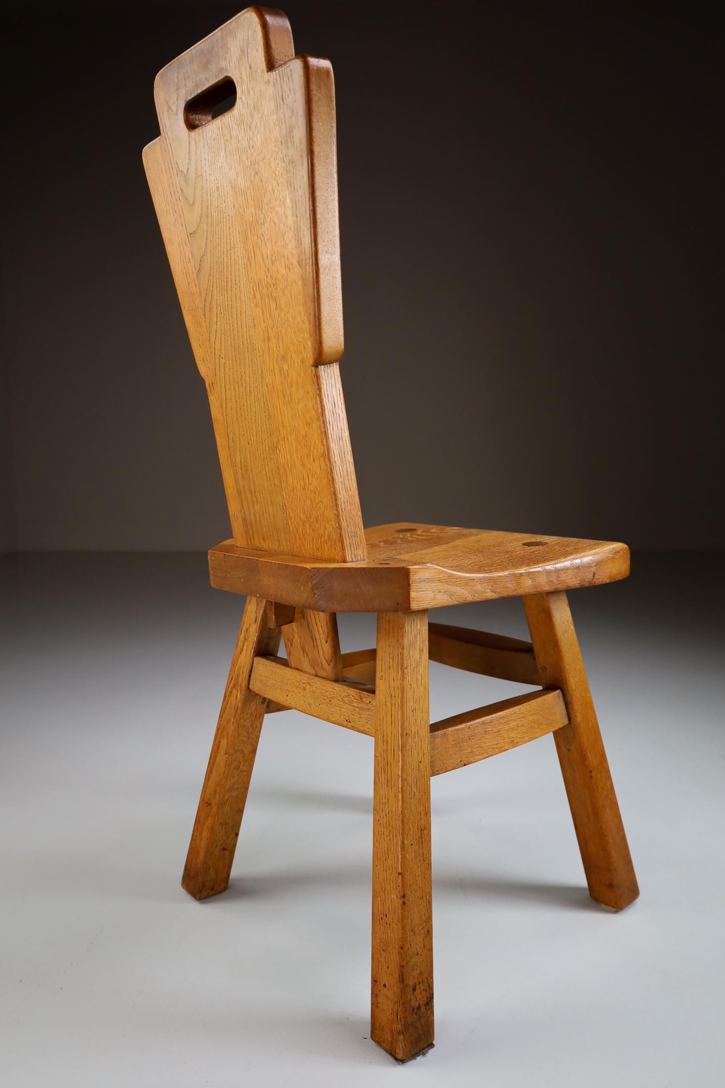 Solid Oak Dinning Chairs, France, 1950s In Good Condition For Sale In Almelo, NL