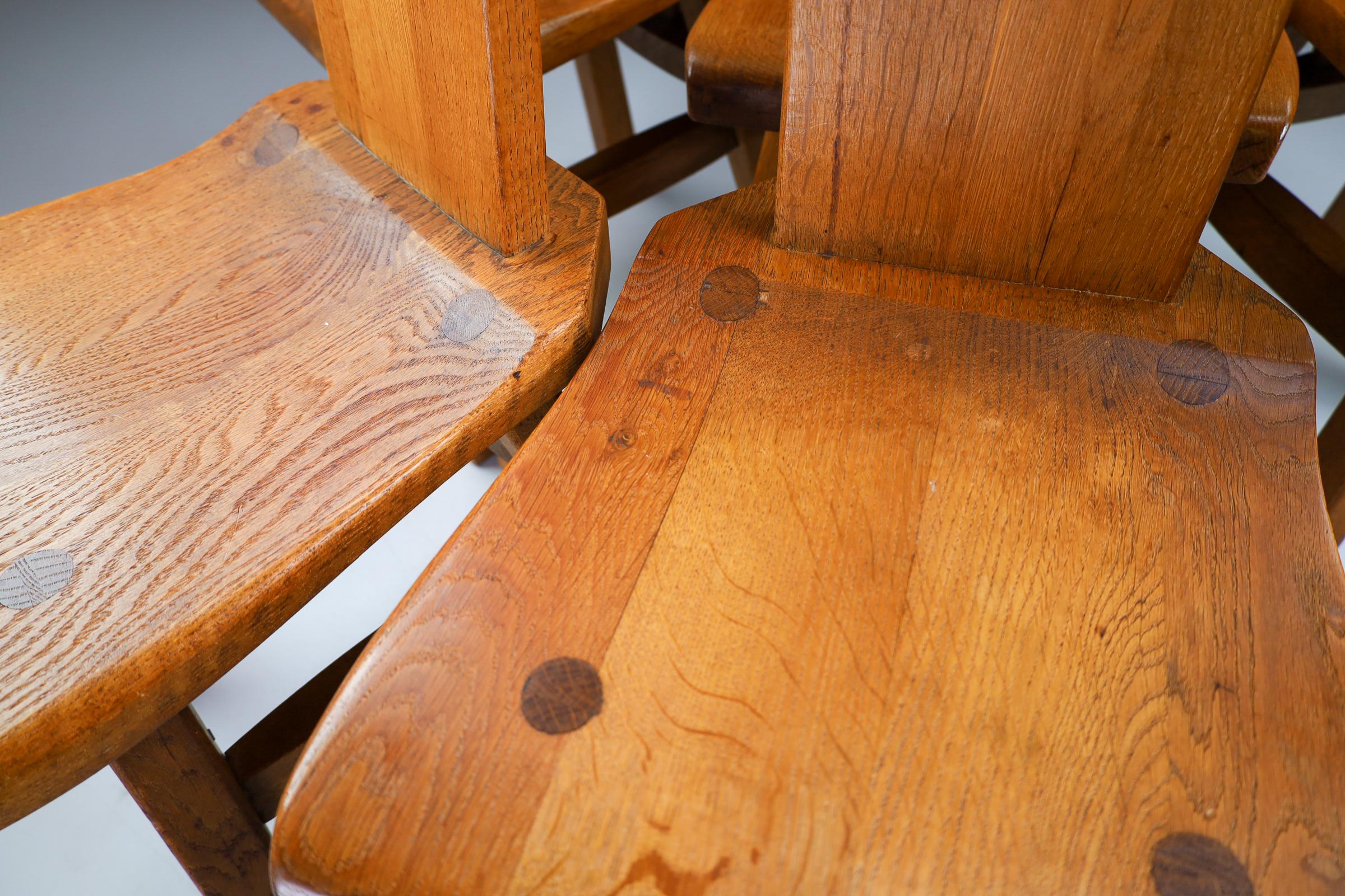 Solid Oak Dinning Chairs, France, 1950s For Sale 1