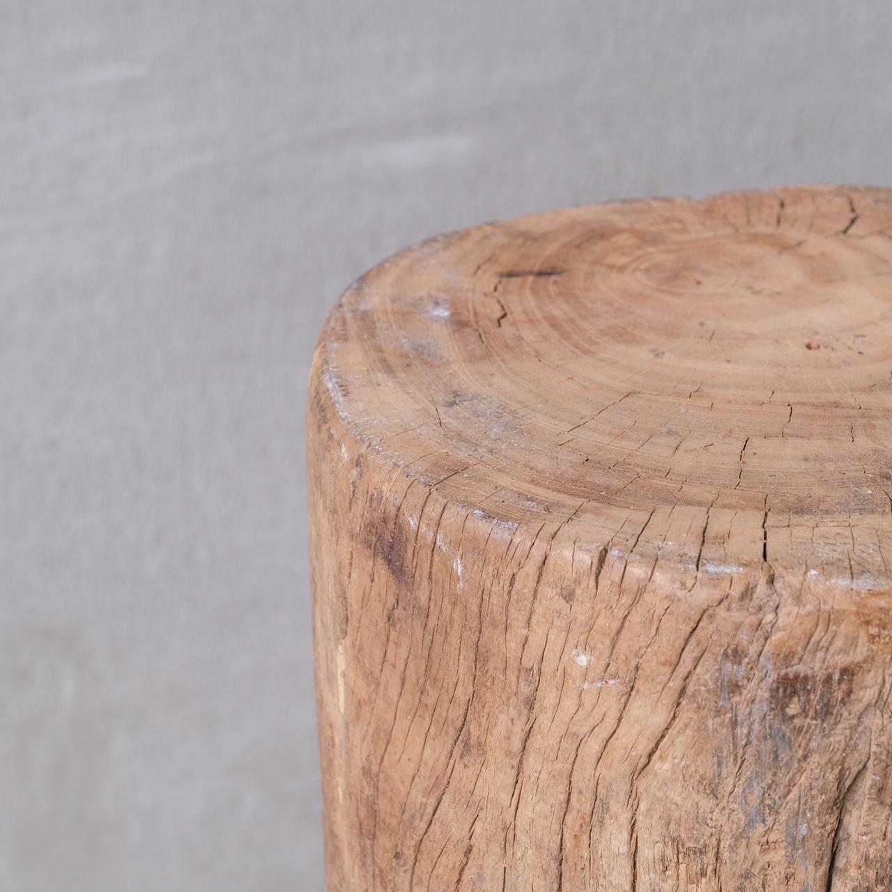 20th Century Primitive Solid Wooden Wabi-Sabi Pedestal or Side Table For Sale