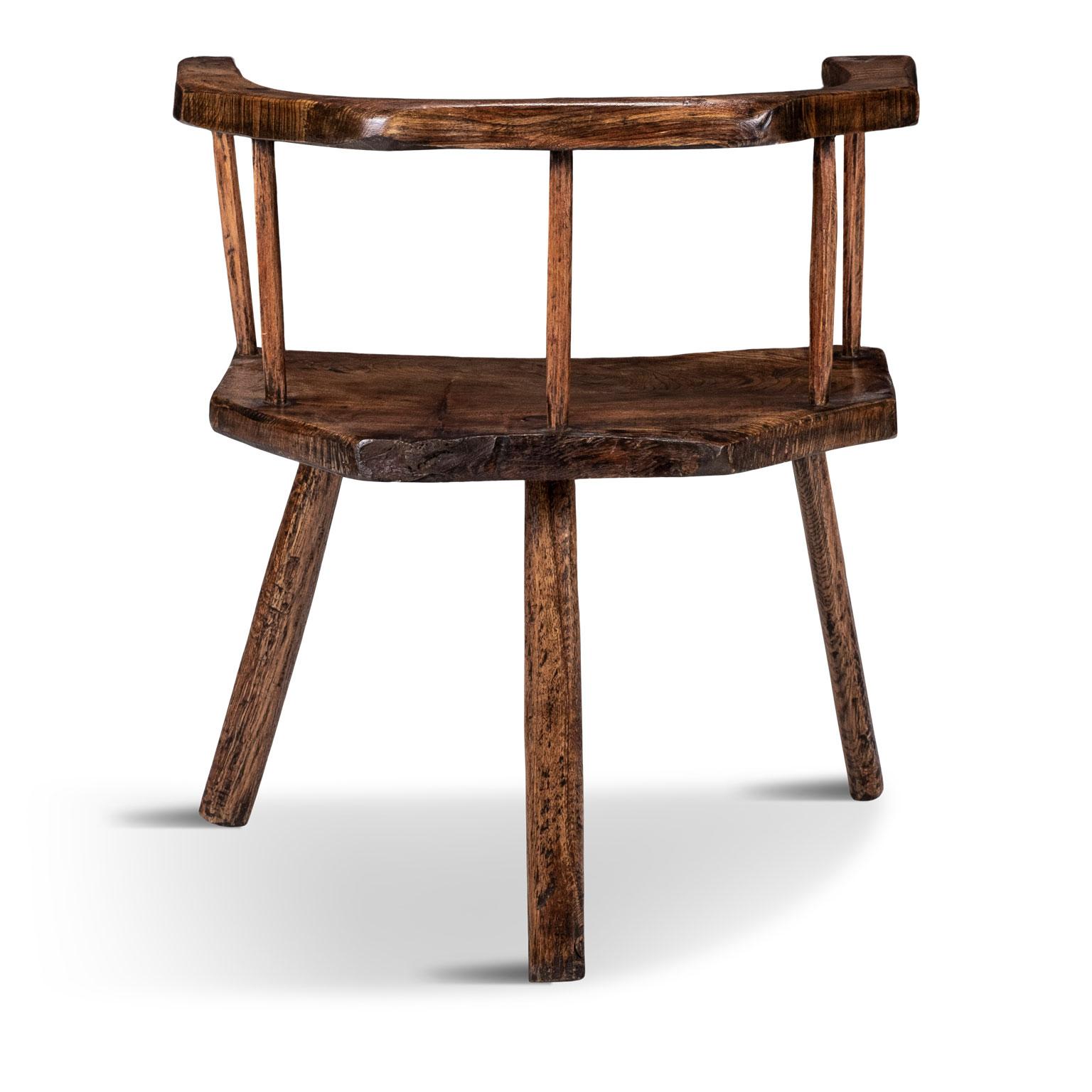 19th Century Primitive British Stick Chair Hand-Carved in Elm and Ash