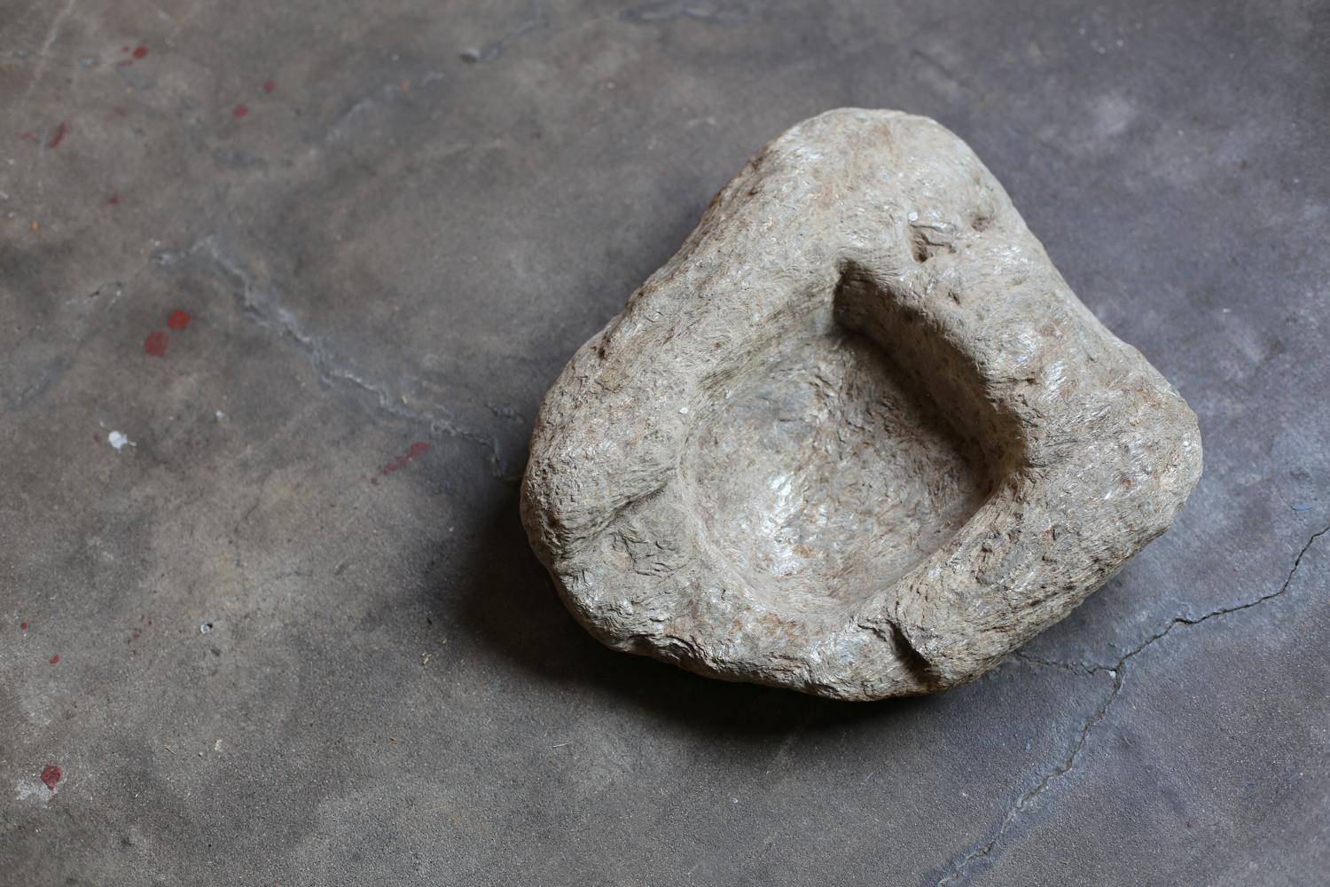 Hand-Carved Primitive Stone Object with a square recess from France