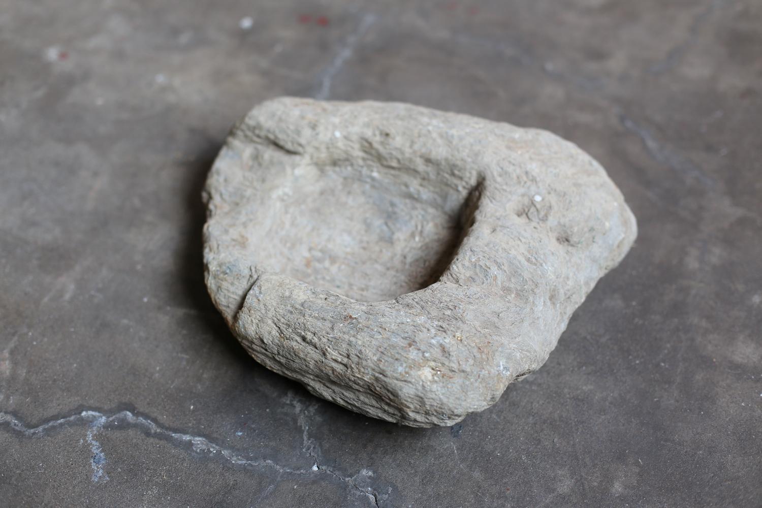 19th Century Primitive Stone Object with a square recess from France