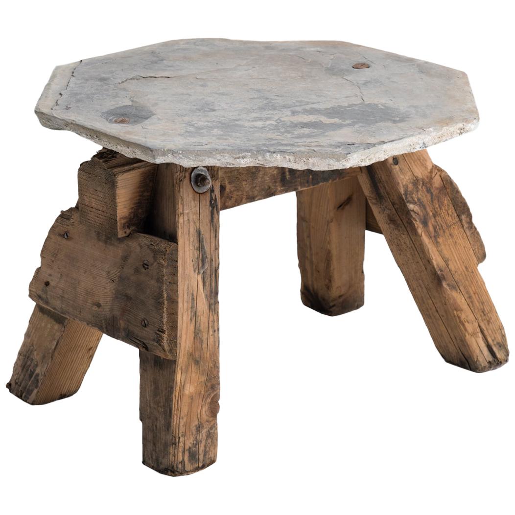 Primitive Stone and Timber Side Tables, France, circa 1950