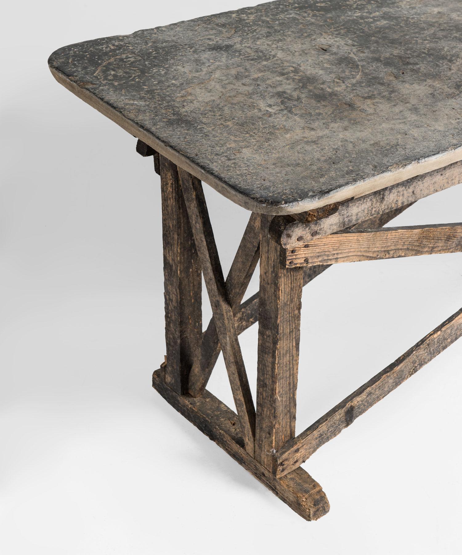 French Primitive Stone Top Console Table, France, circa 1910