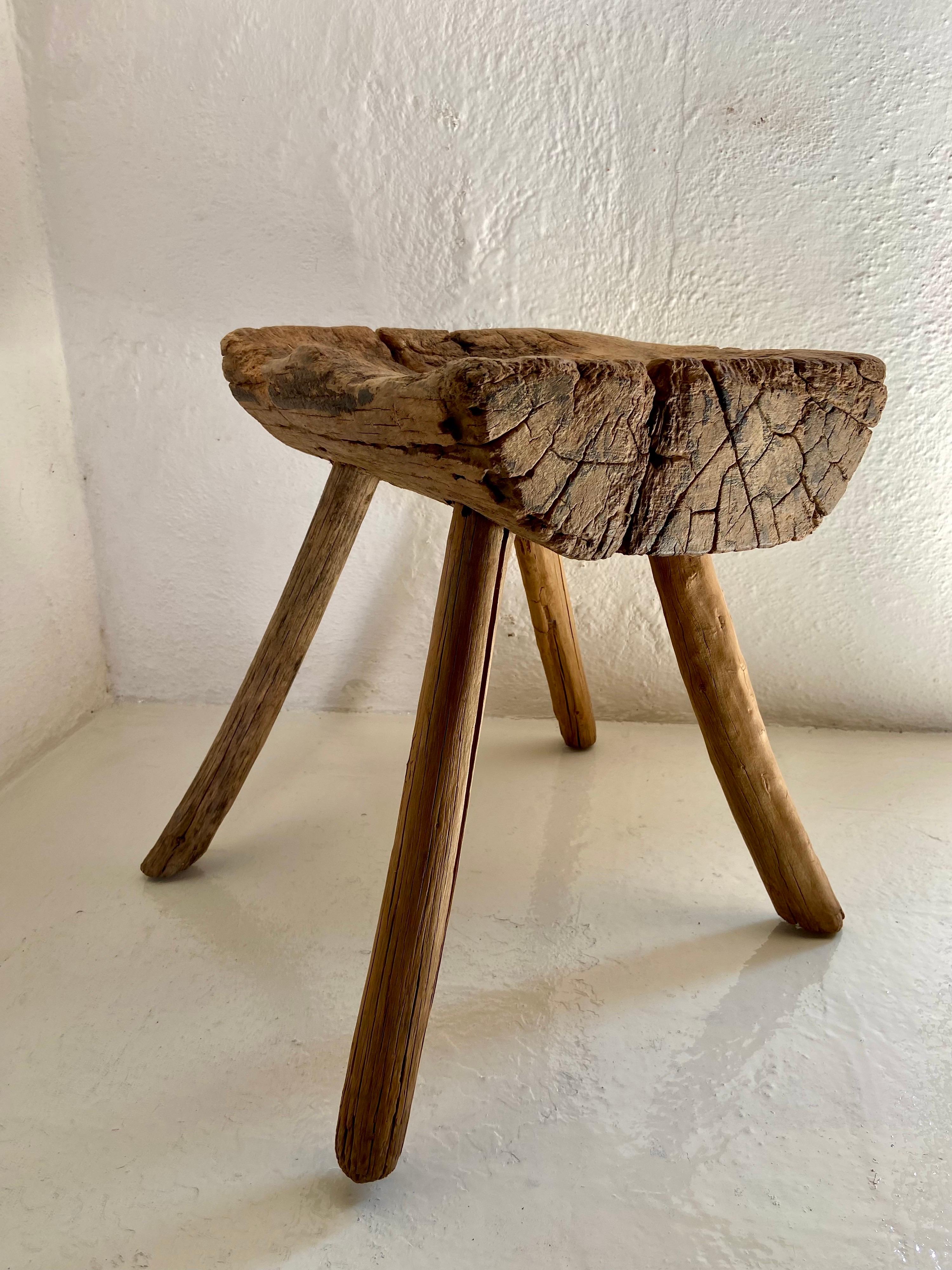 Hand-Carved Primitive Stool from Mexico, circa 1970's