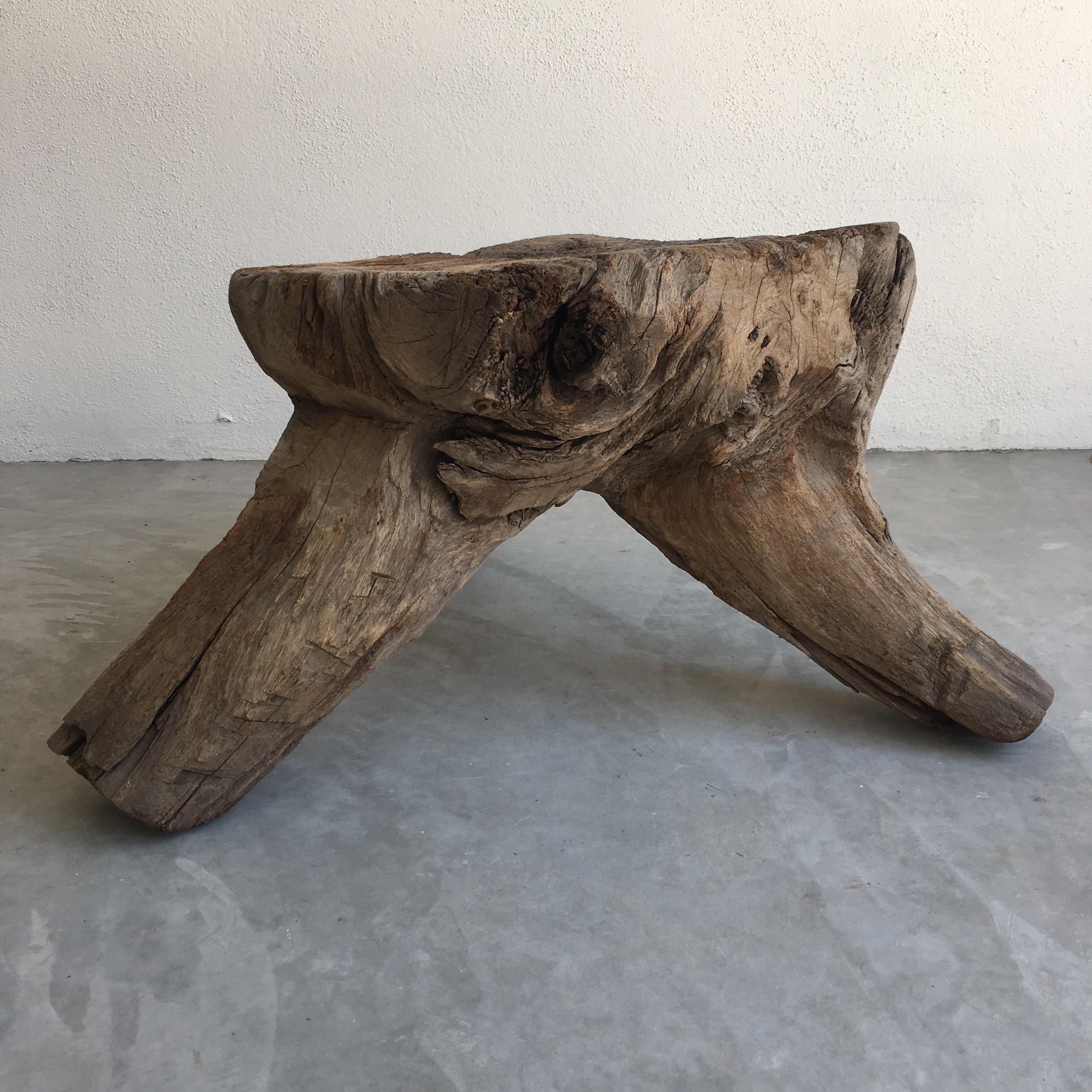 Primitive-syled stool from Mexico's Sierra Gorda carved in one piece of mesquite hardwood.
