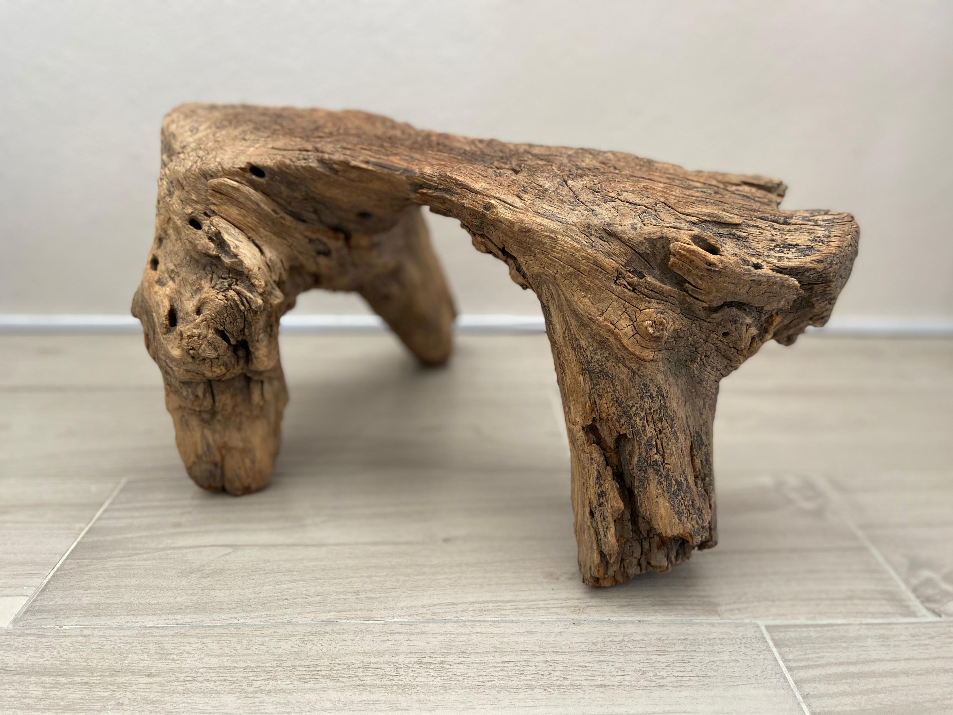 Hand-Carved Rustic Stool from Mexico, Late 19th Century
