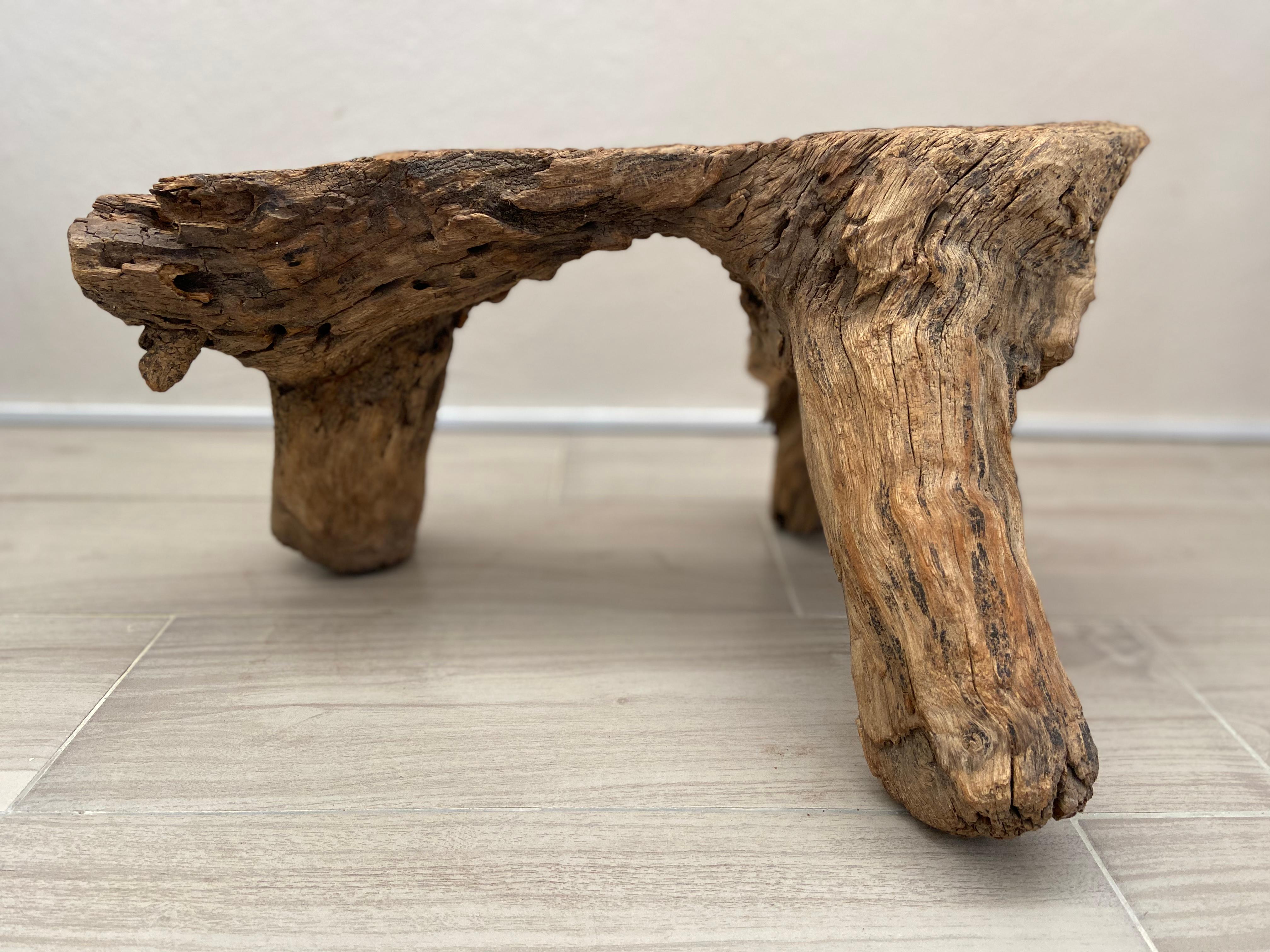 Hardwood Rustic Stool from Mexico, Late 19th Century