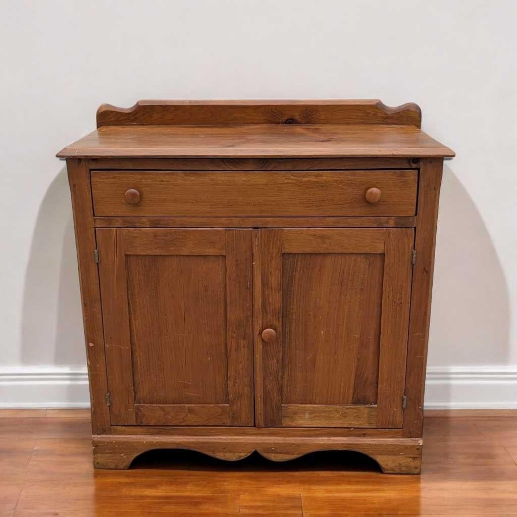 Stained Primitive Storage Cabinet, Solid Wood, Natural Finish, USA, c. 1940s For Sale