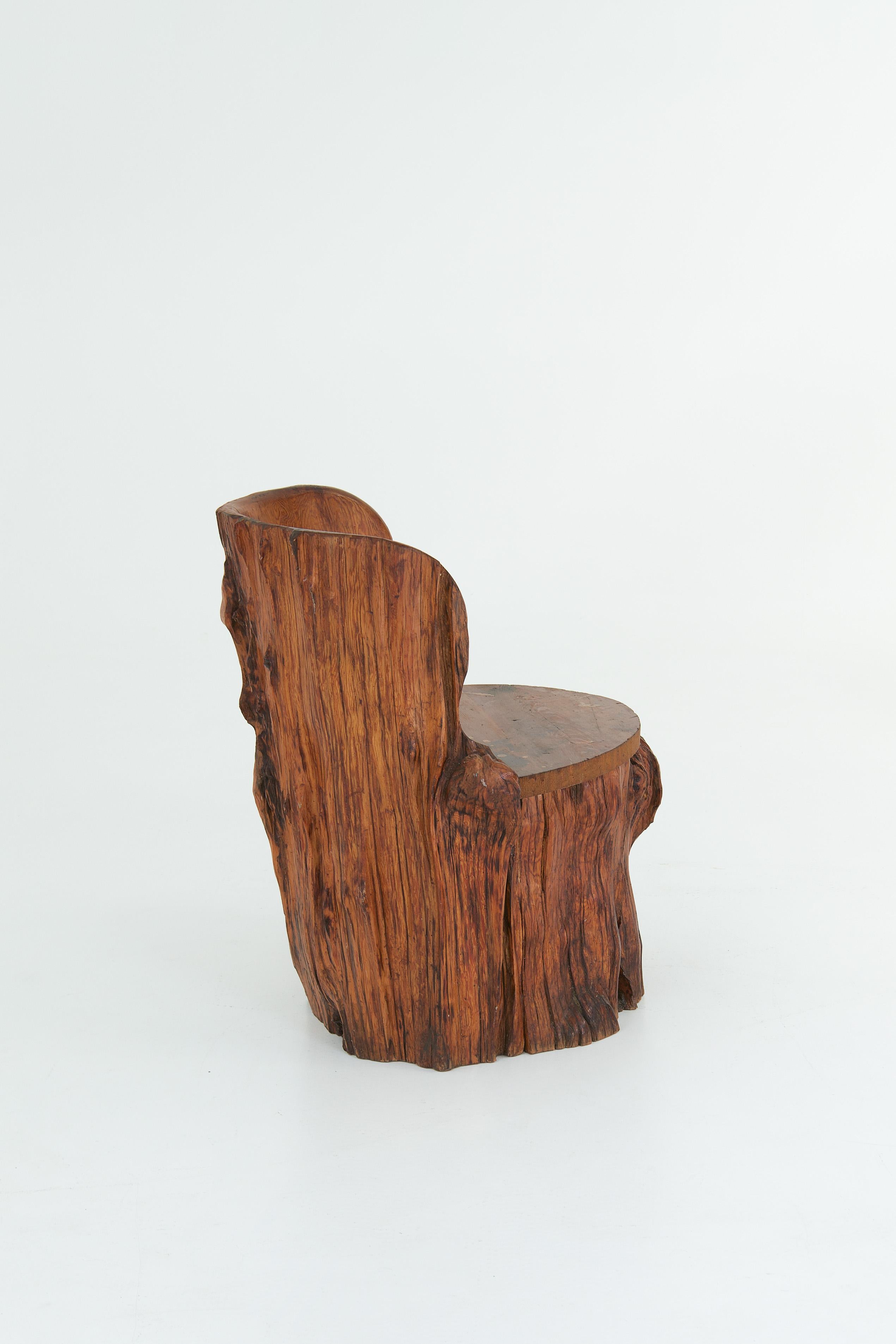 Carved Primitive Stump Chair For Sale