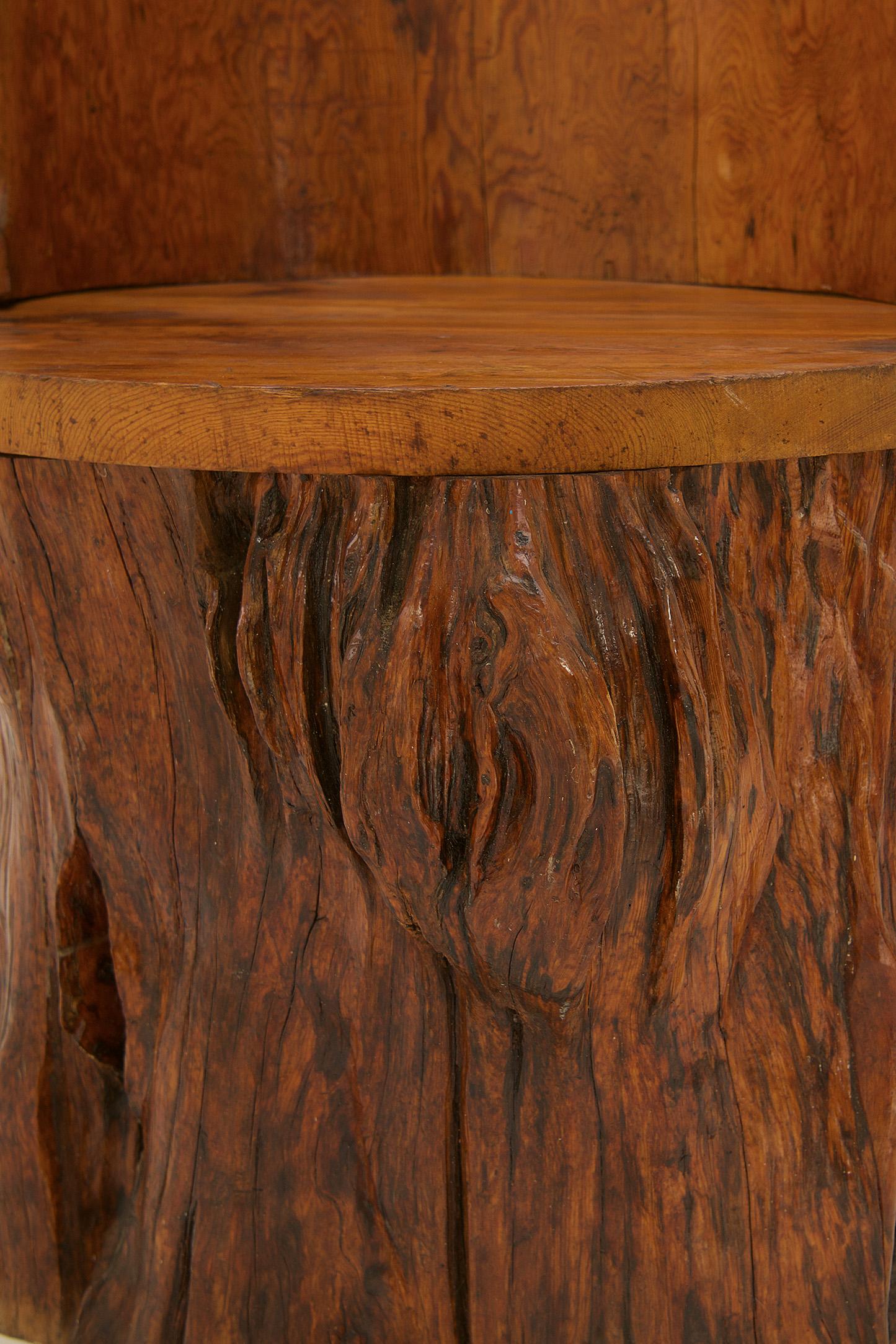 Pine Primitive Stump Chair For Sale