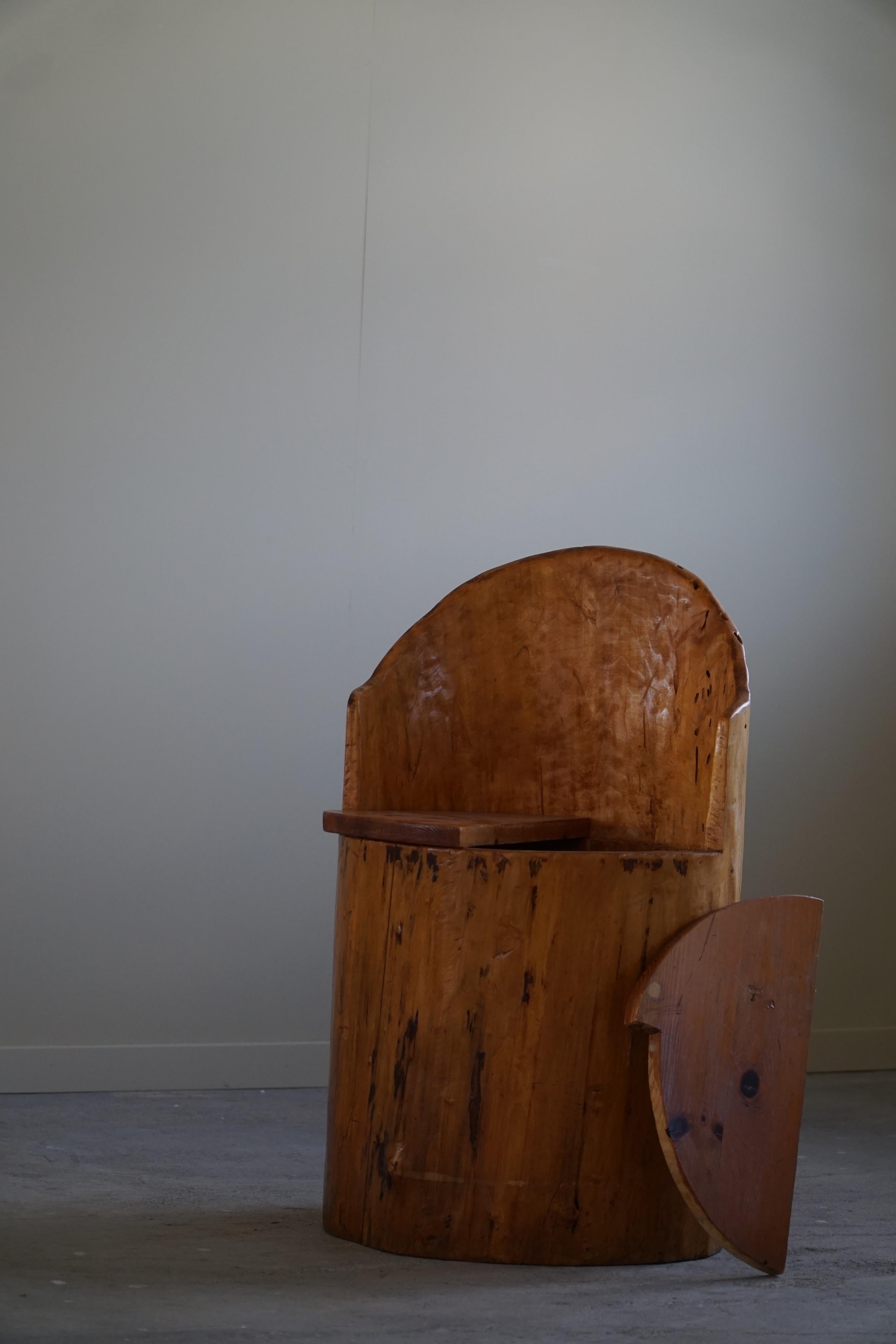 Primitive Stump Chair in Pine, Hand Carved, Swedish Modern, Wabi Sabi, 1960s For Sale 6