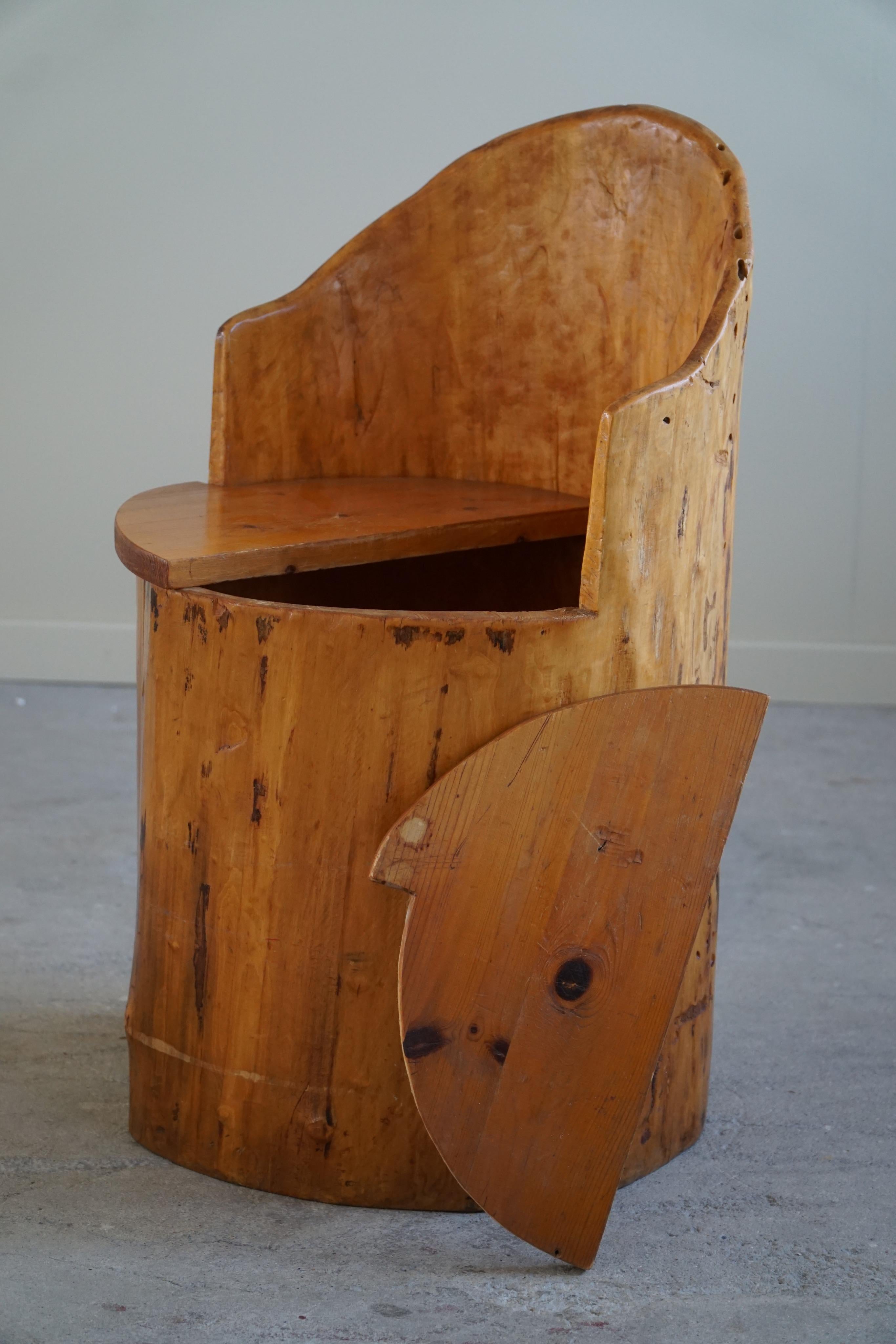 Primitive Stump Chair in Pine, Hand Carved, Swedish Modern, Wabi Sabi, 1960s For Sale 7