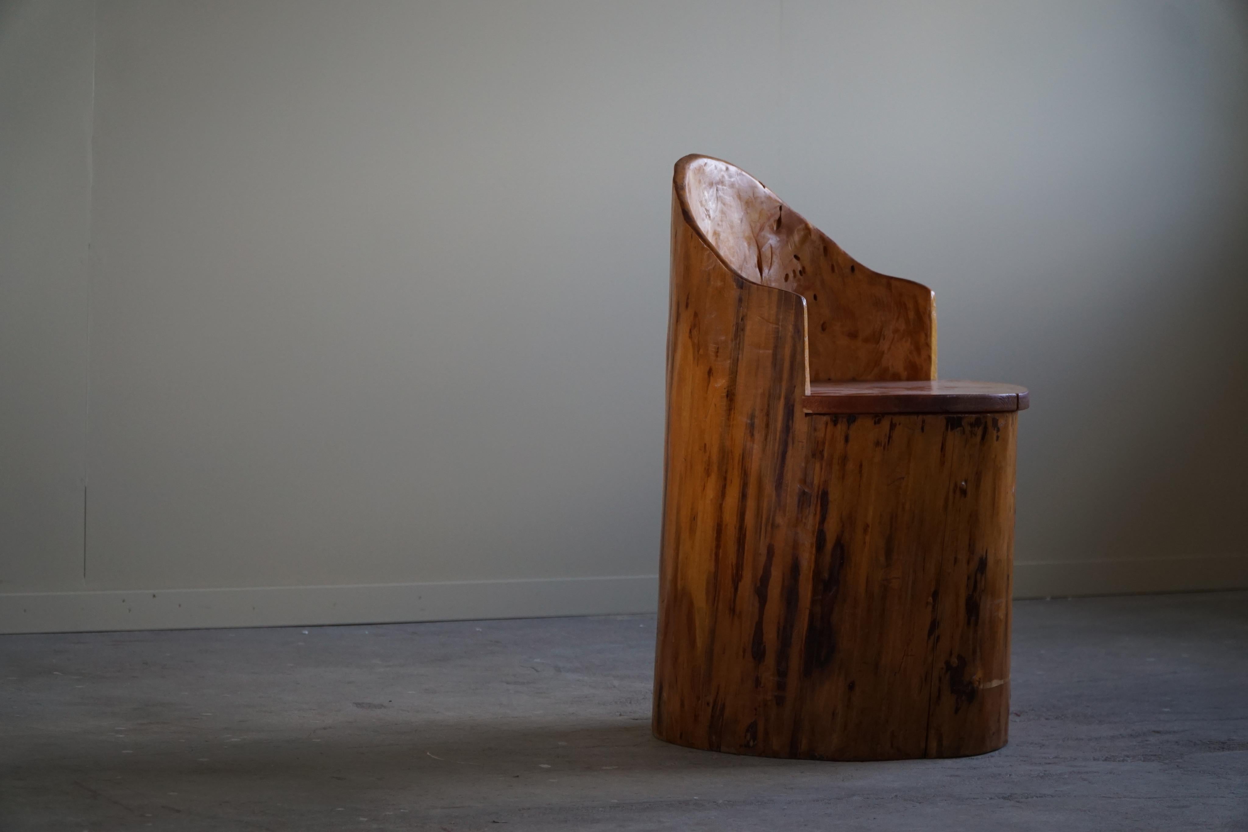 Primitive Stump Chair in Pine, Hand Carved, Swedish Modern, Wabi Sabi, 1960s For Sale 8