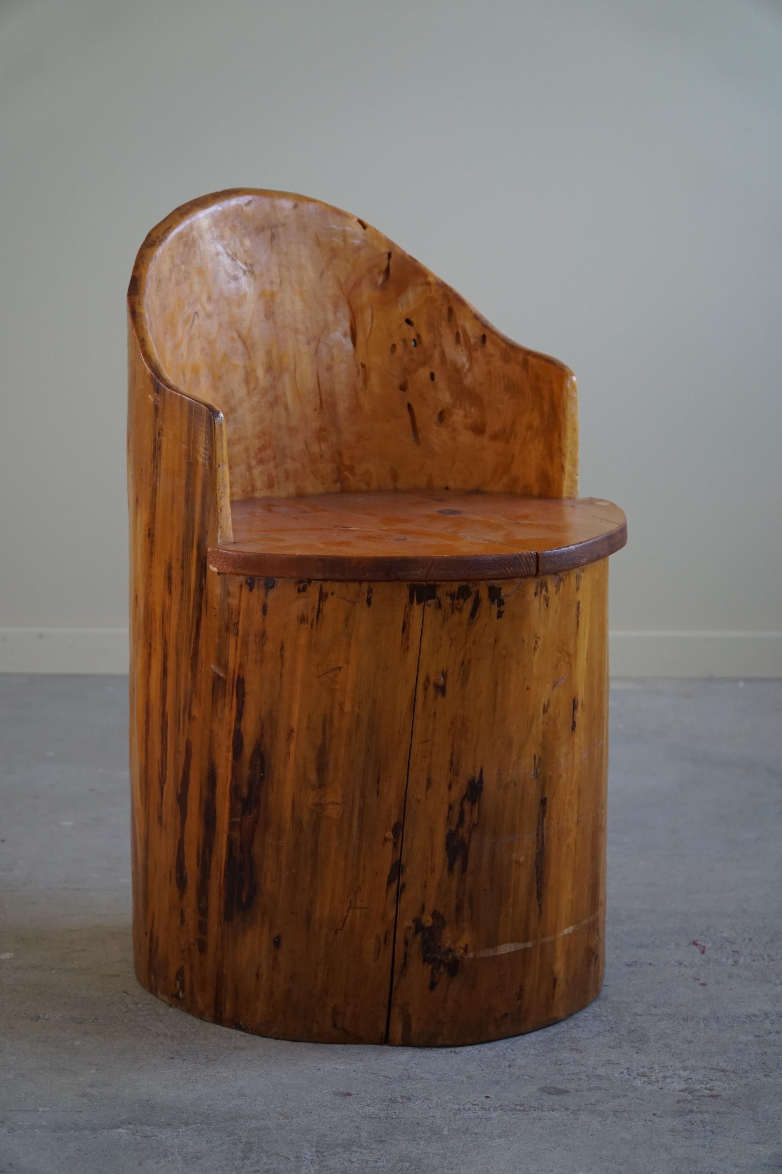 Primitive Stump Chair in Pine, Hand Carved, Swedish Modern, Wabi Sabi, 1960s For Sale 9