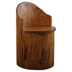 Vintage Primitive Stump Chair in Pine, Hand Carved, Swedish Modern, Wabi Sabi, 1960s