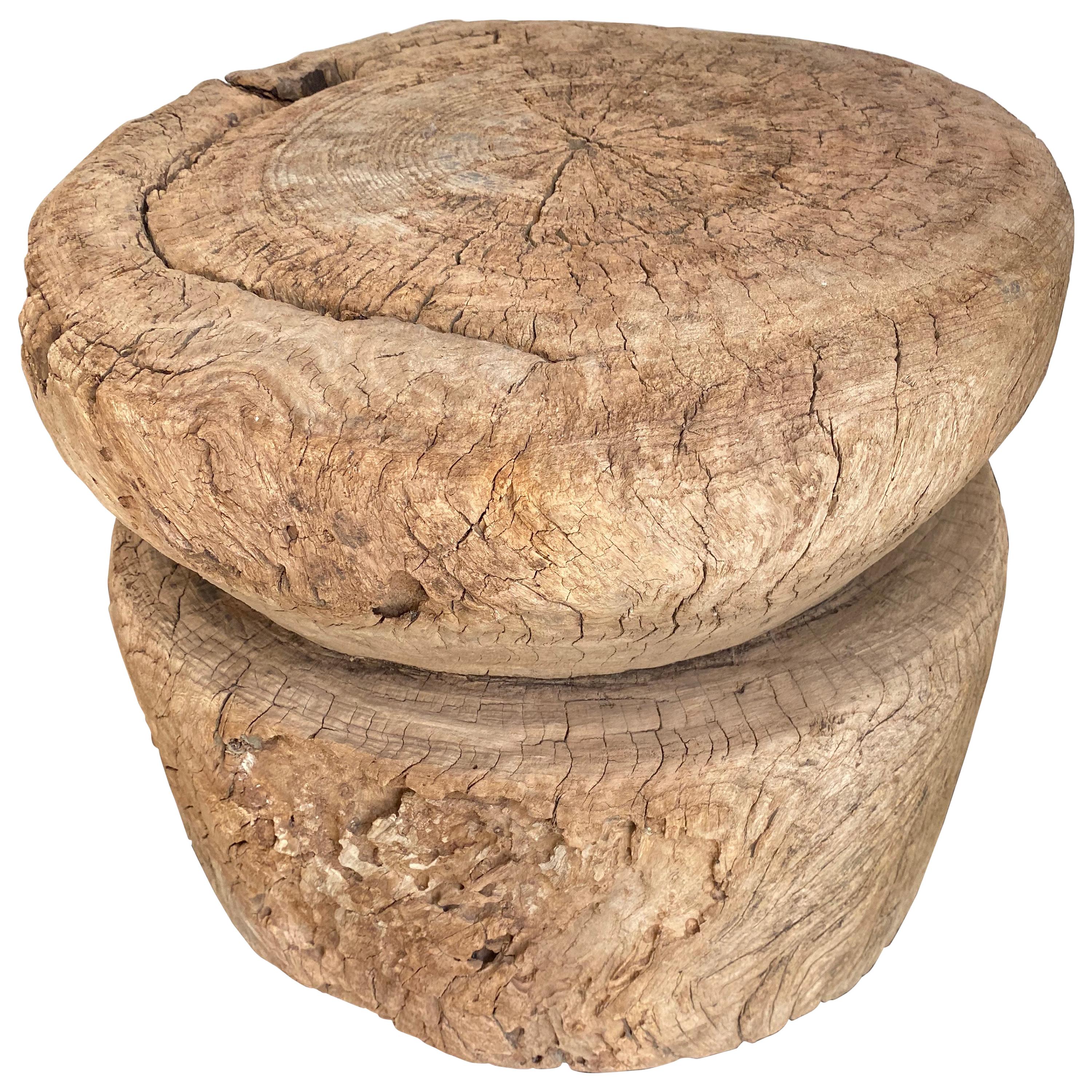 Primitive Stump Stool of Distressed Wood for Japan For Sale