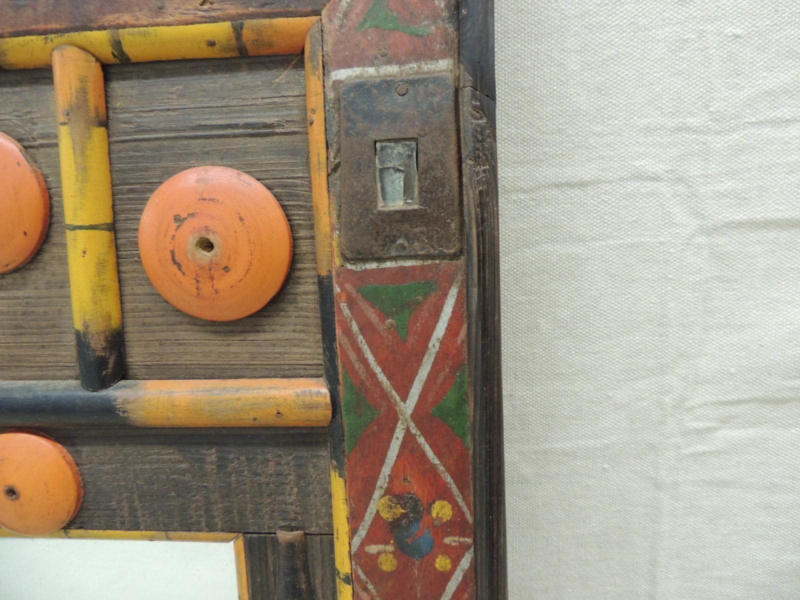 Asian Colorful Folk Art Wood Mirror