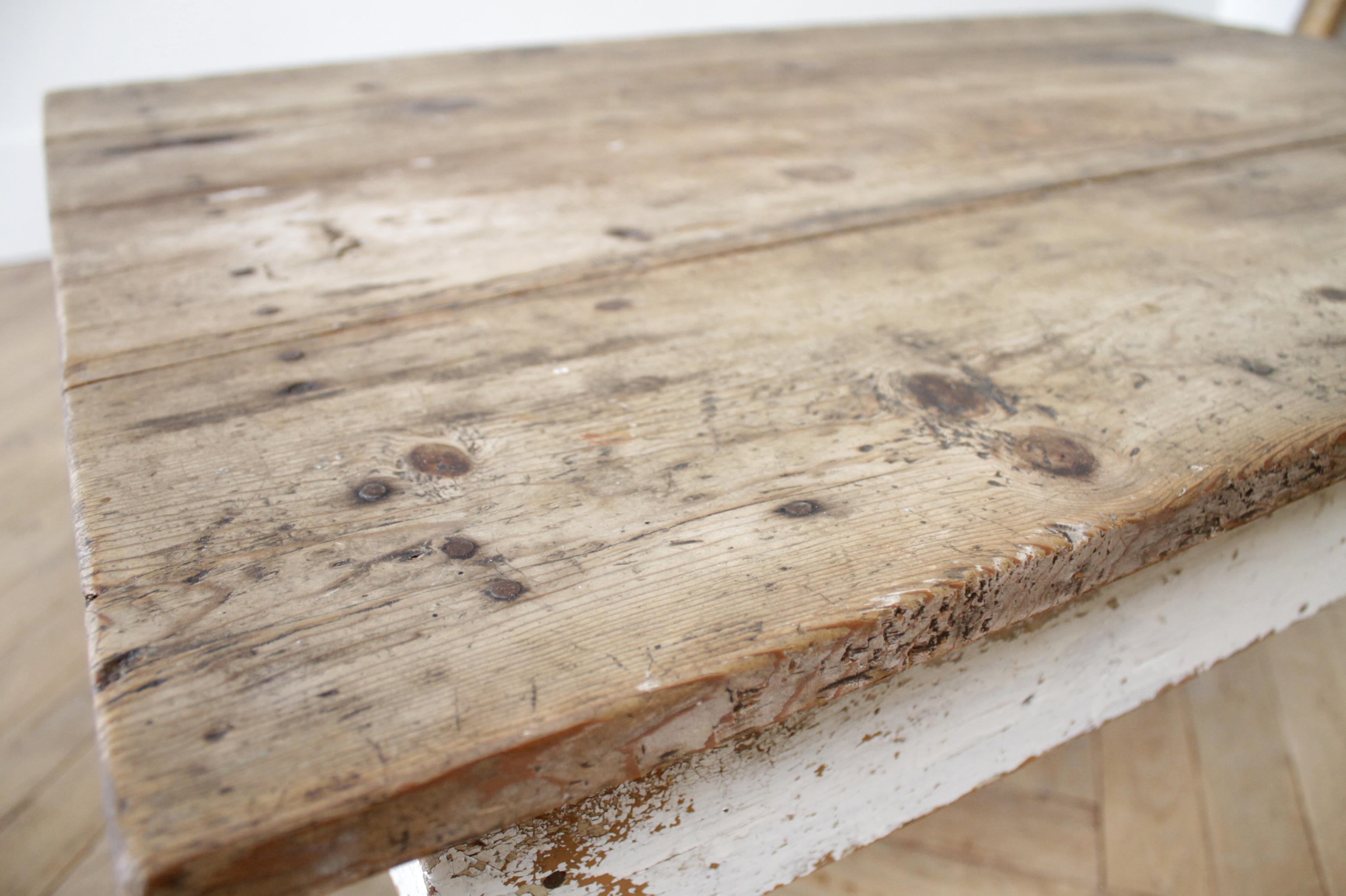 Primitive Style Farmhouse Coffee Table with Natural Wood Top In Good Condition In Old Town Orange, CA