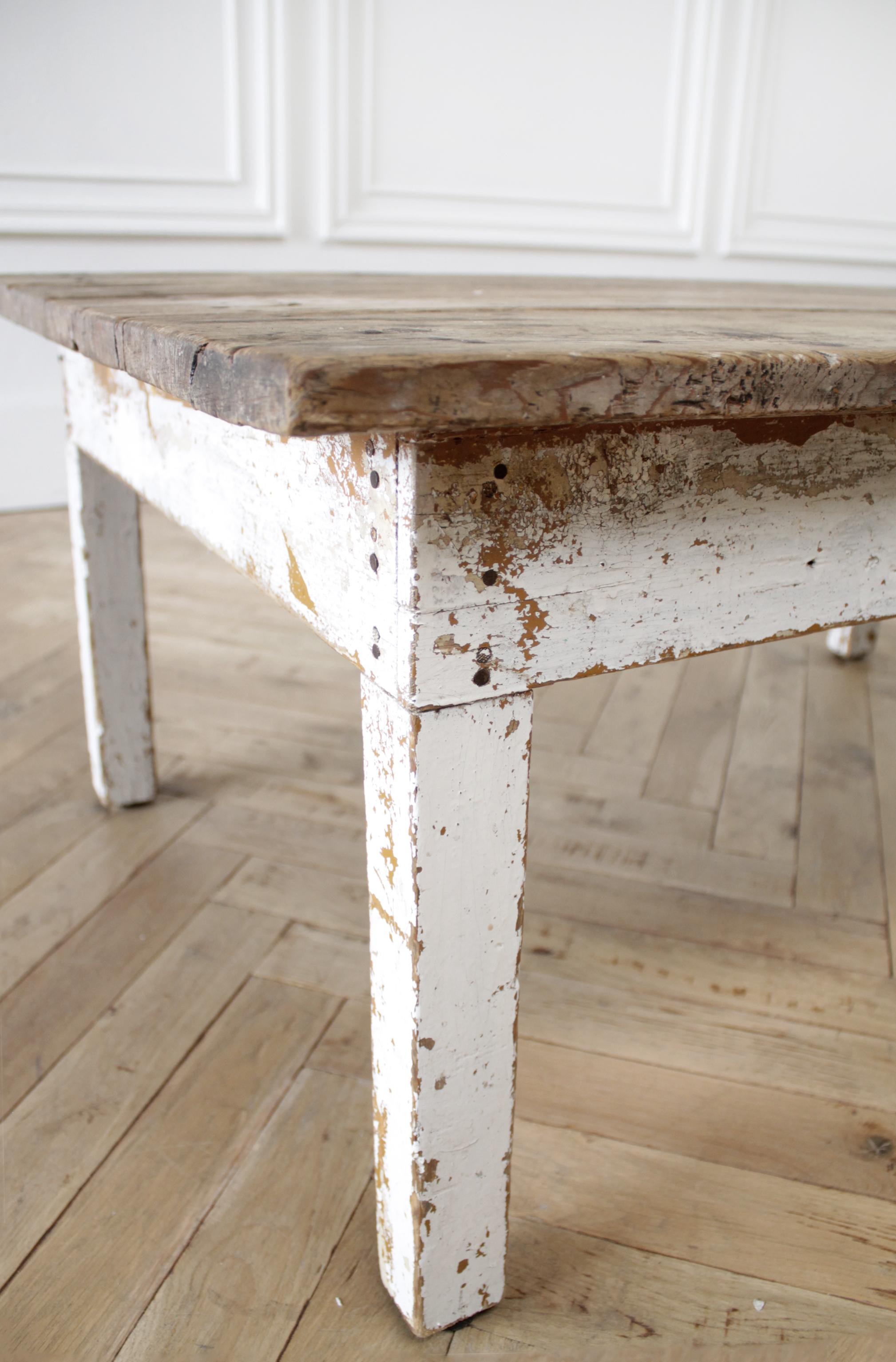 20th Century Primitive Style Farmhouse Coffee Table with Natural Wood Top