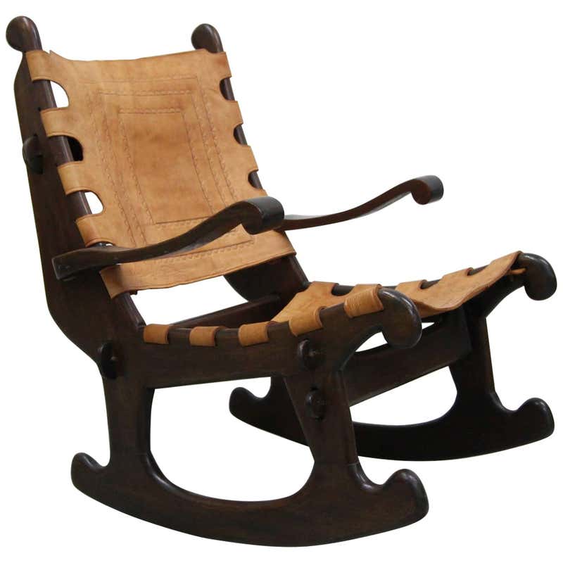 Primitive Style Leather and Wood Rocking Chair Made in Ecuador by Angel ...