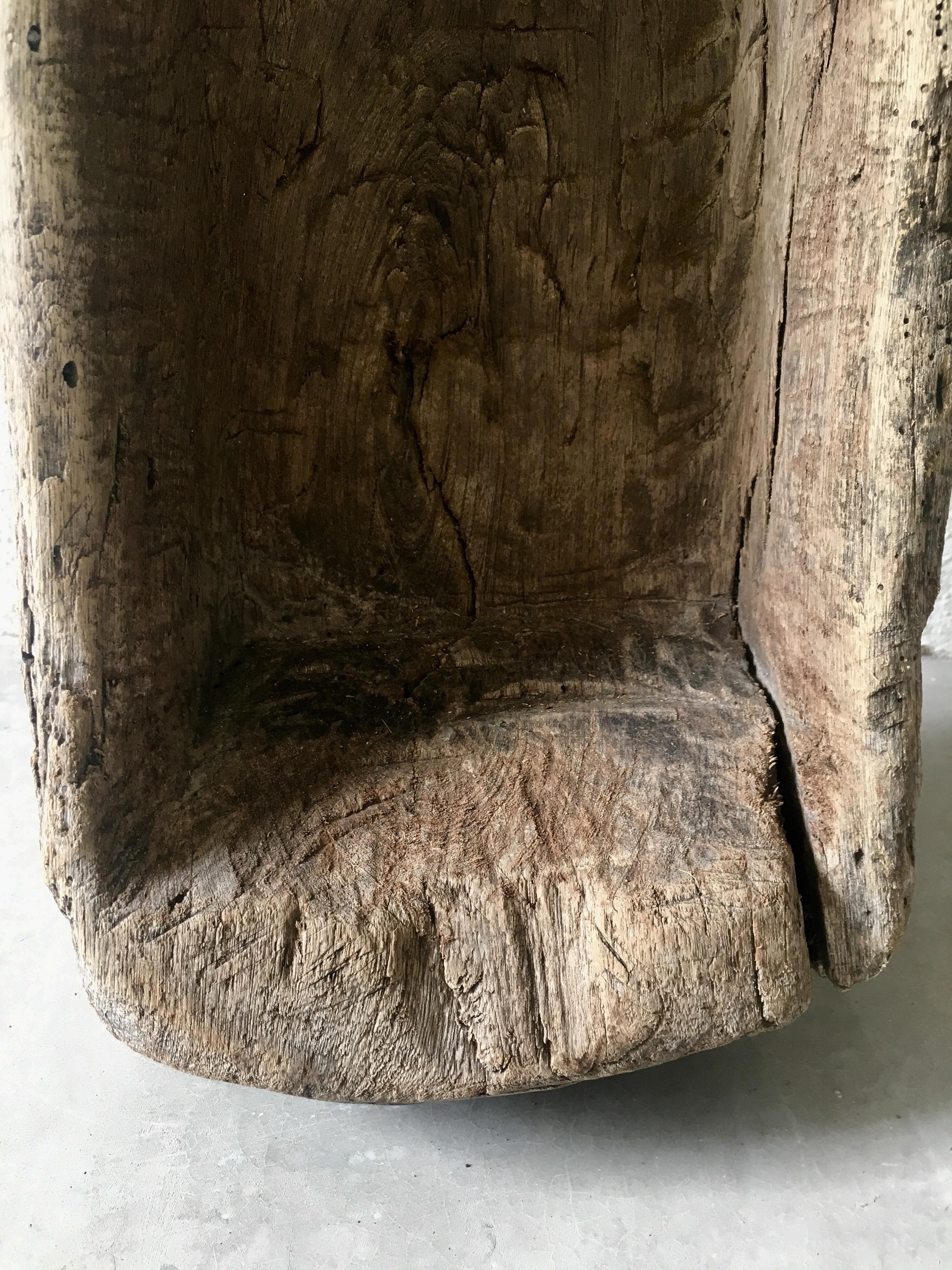 1970s hand-carved mesquite trough from Guanajuato, Mexico. Carved using axe and chisel. Once used as a feeder for chickens.