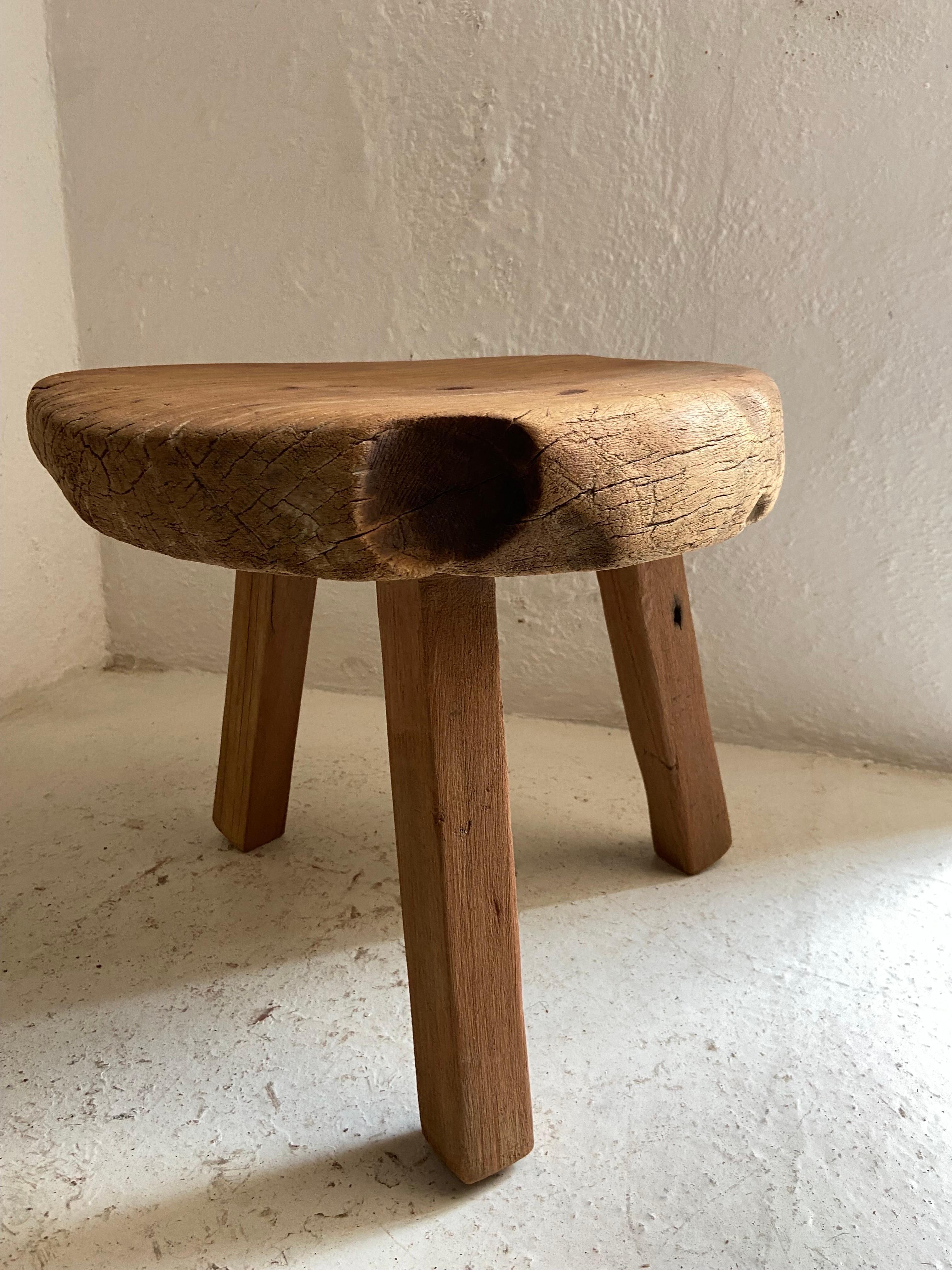 Wood Primitive Style Round Table from Yucatan, Mexico, circa 1980's