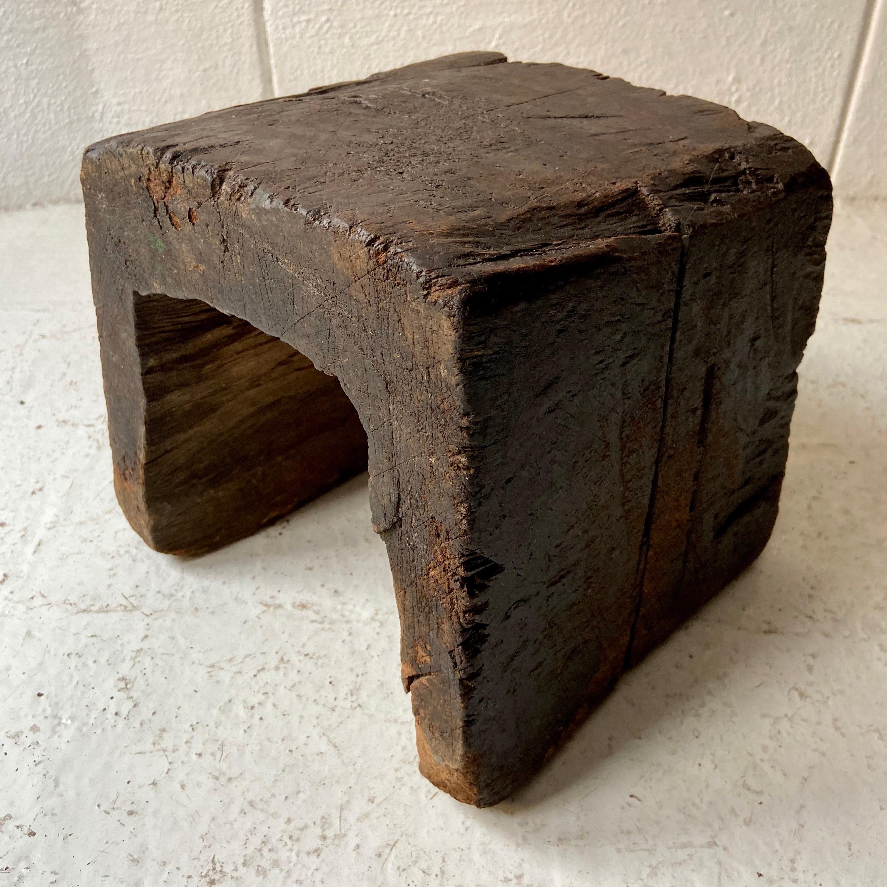 Rustic, hollowed out block stool from the northern mountains of Puebla. These are typically used by the fire to congregate and eat together. The patina on these pieces is important to note as a sign of their age and use.