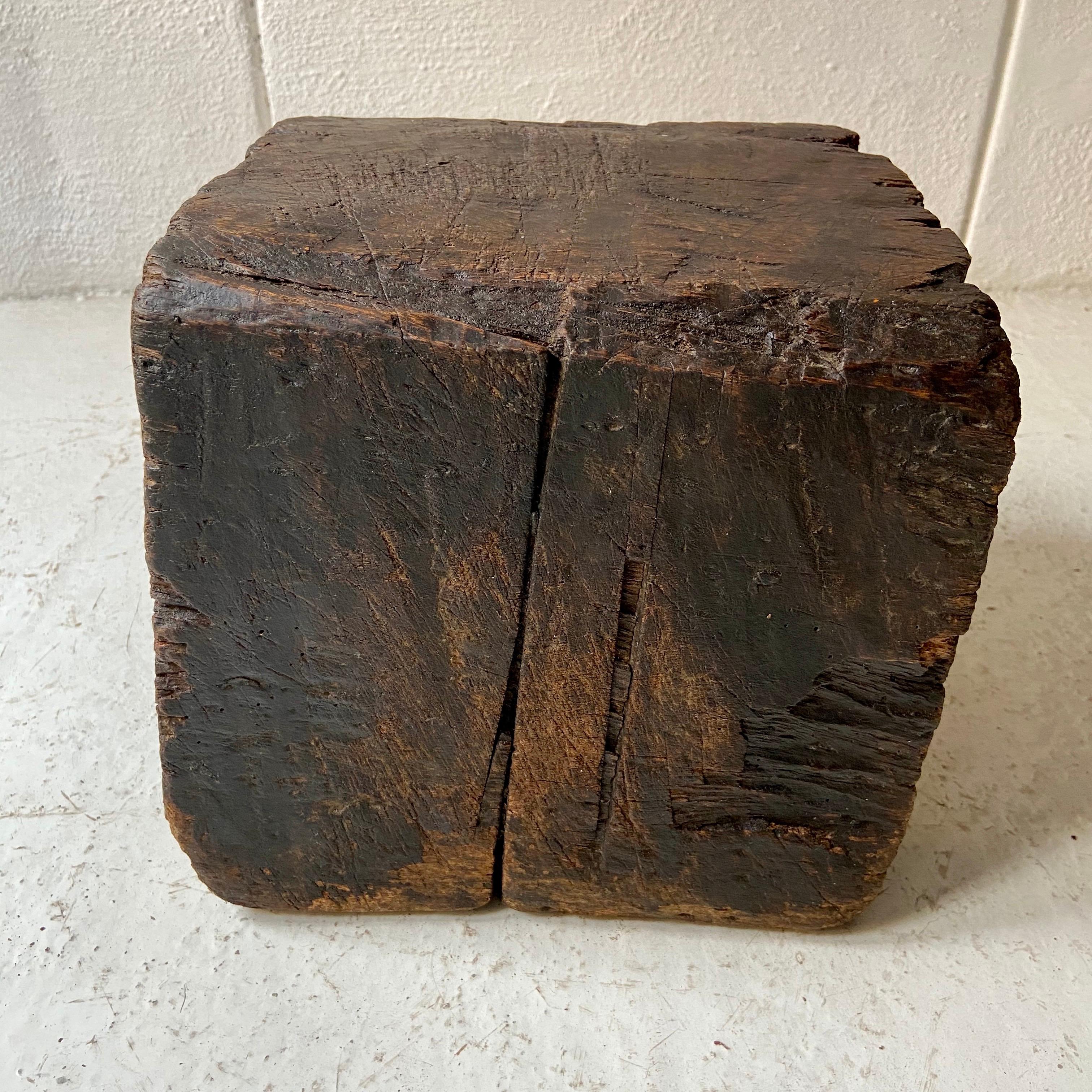 Mexican Primitive Styled Hardwood Dining Stool from Mexico, circa 1920s