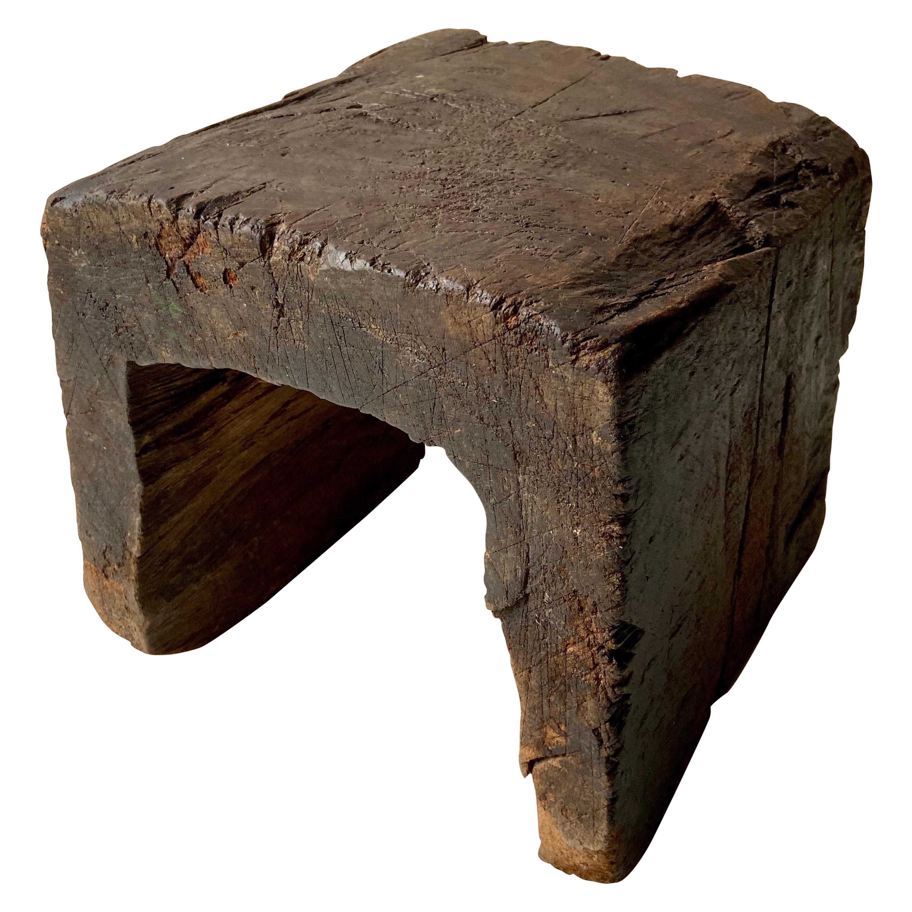 Primitive Styled Hardwood Dining Stool from Mexico, circa 1920s