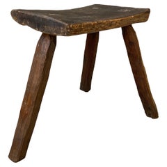 Vintage Primitive Styled Hardwood Stool From Guanajuato, Mexico, Circa 1930´s