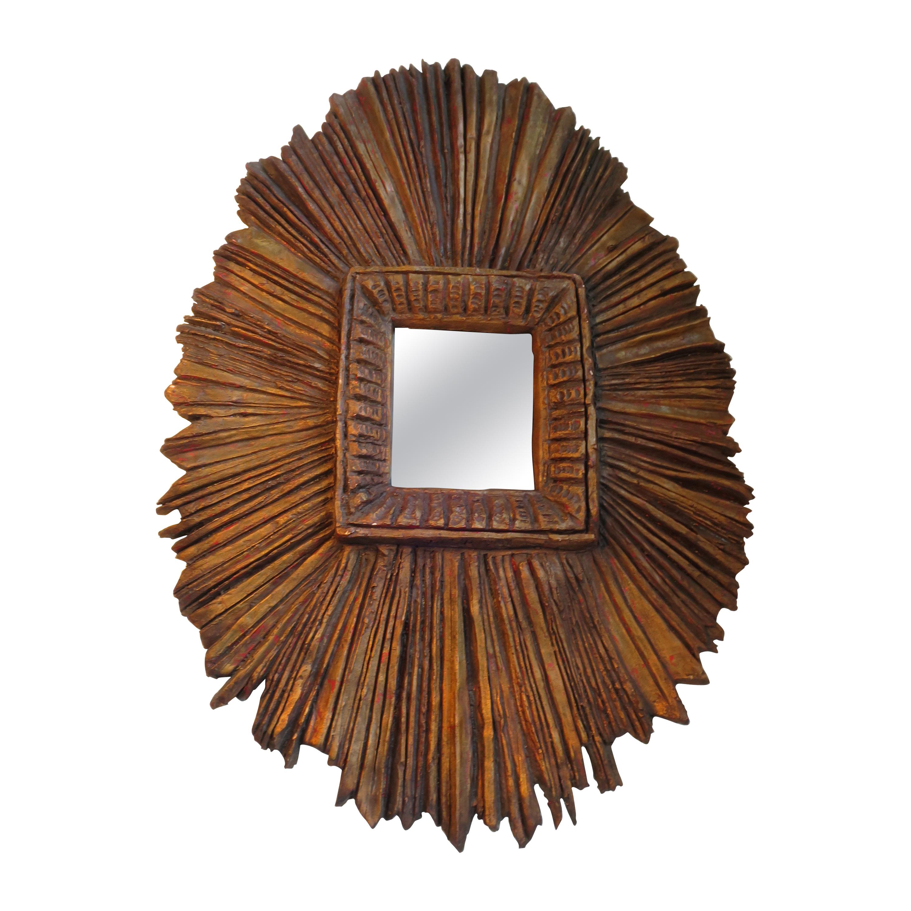 Primitive Sunburst Mirror For Sale