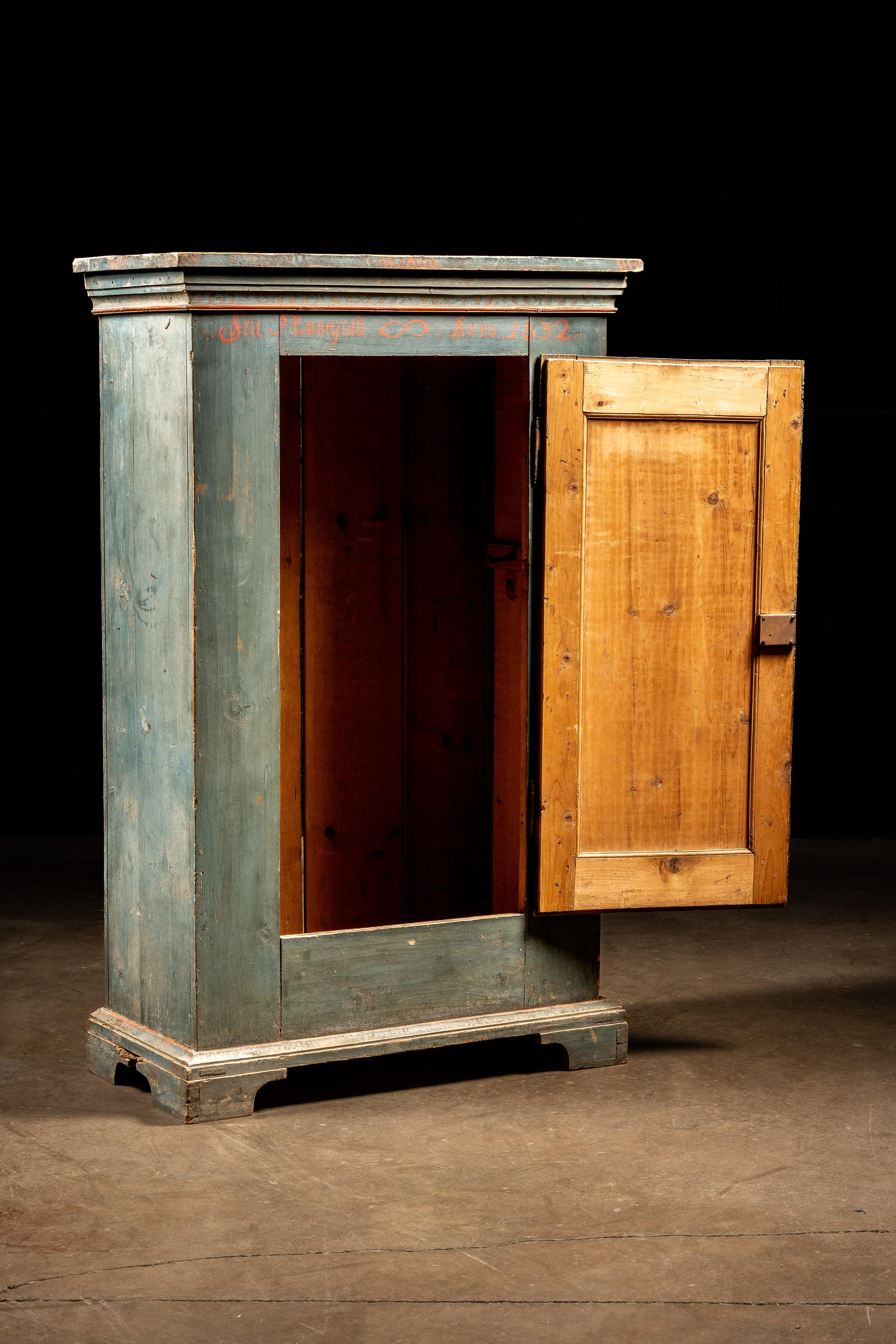 Rustic Swedish Cabinet in Blue In Good Condition For Sale In Dekalb, IL