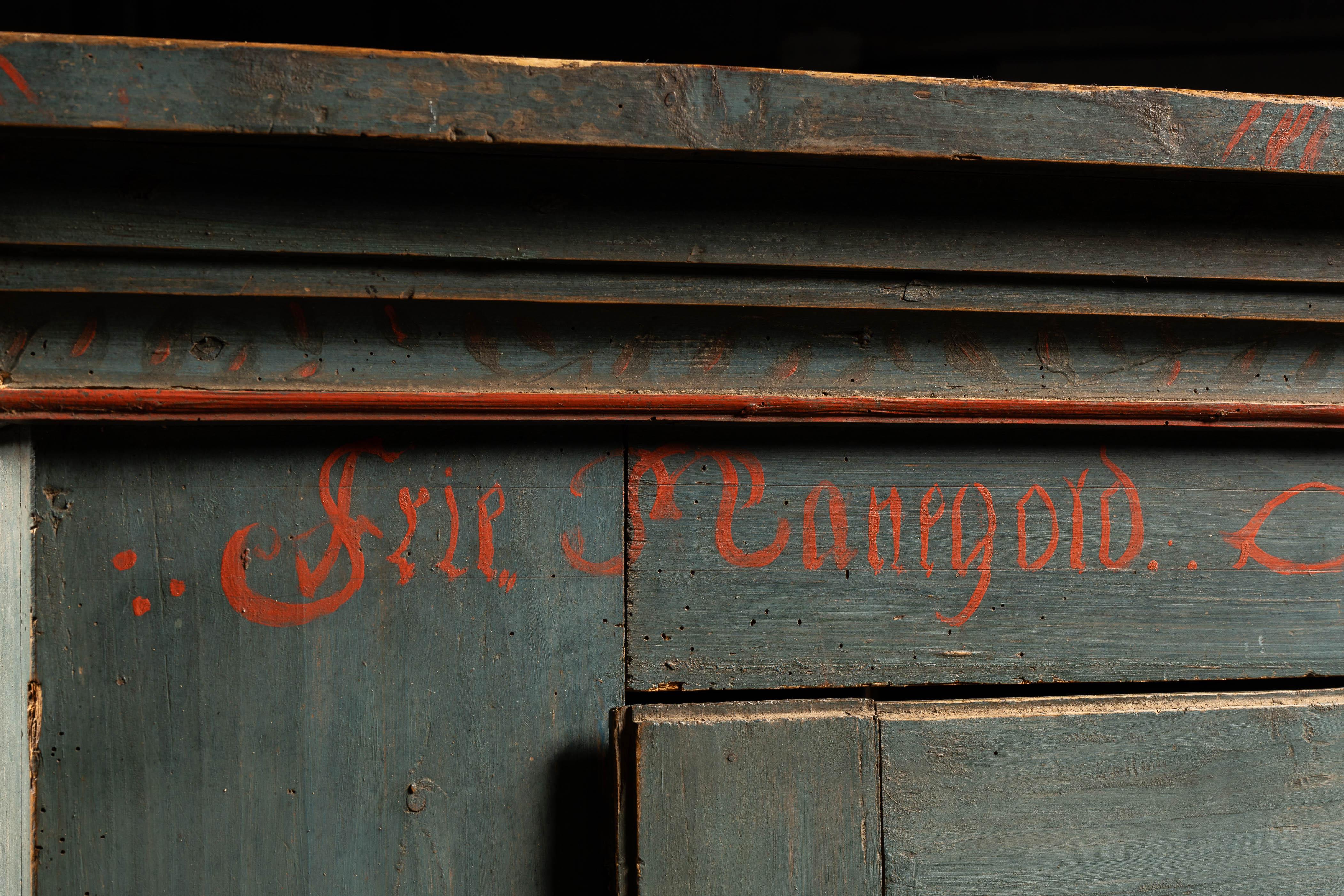 Wood Rustic Swedish Cabinet in Blue For Sale