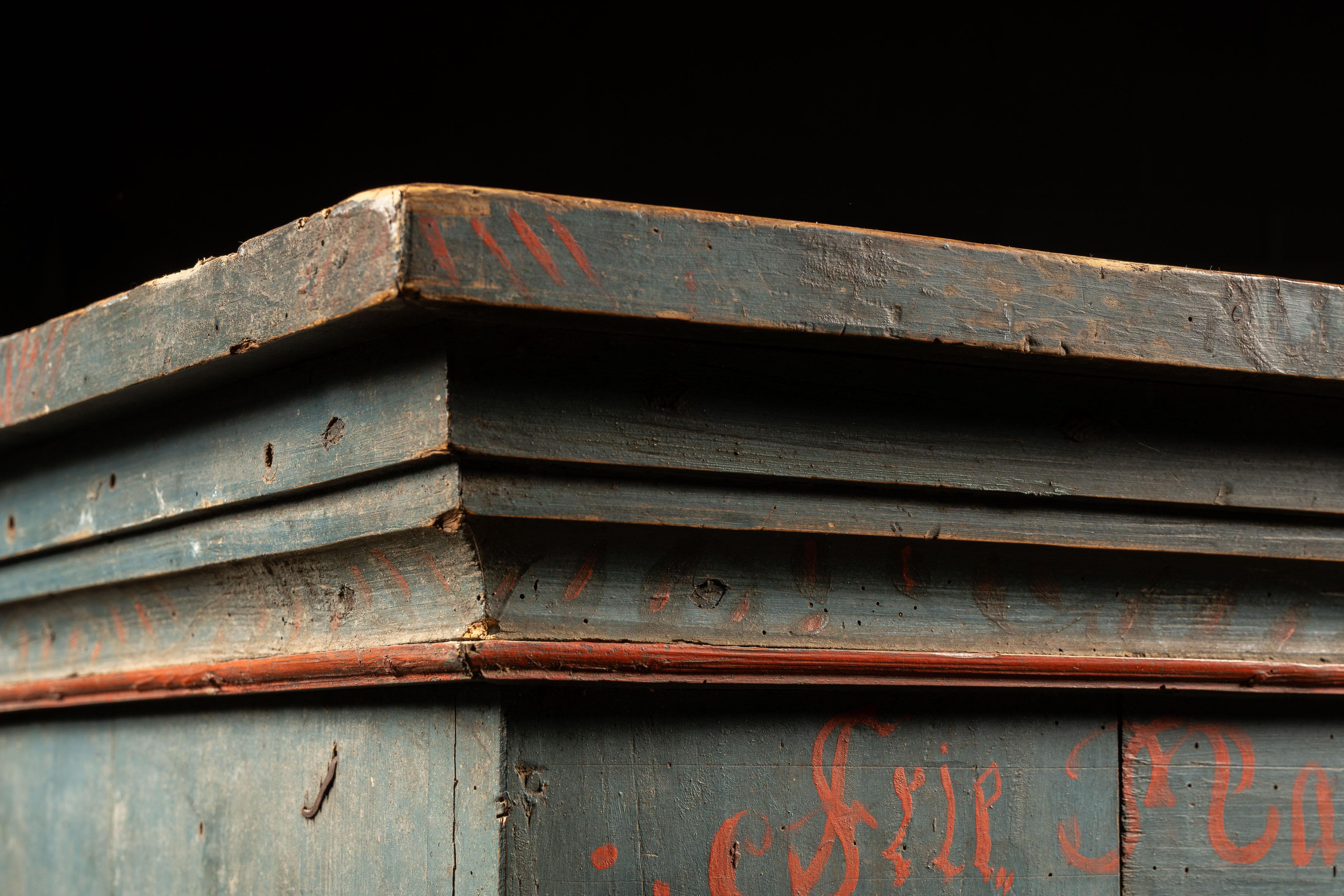 Rustic Swedish Cabinet in Blue For Sale 2