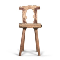 Primitive Swedish Chair in Remnants of Original Red Paint