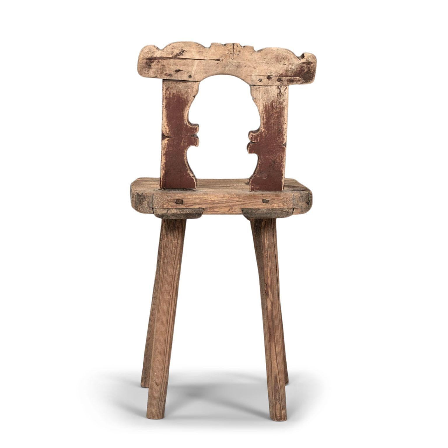 19th Century Primitive Swedish Chair in Remnants of Original Red Paint For Sale