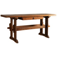 Primitive Swedish Oak Console Table, Late 19th Century