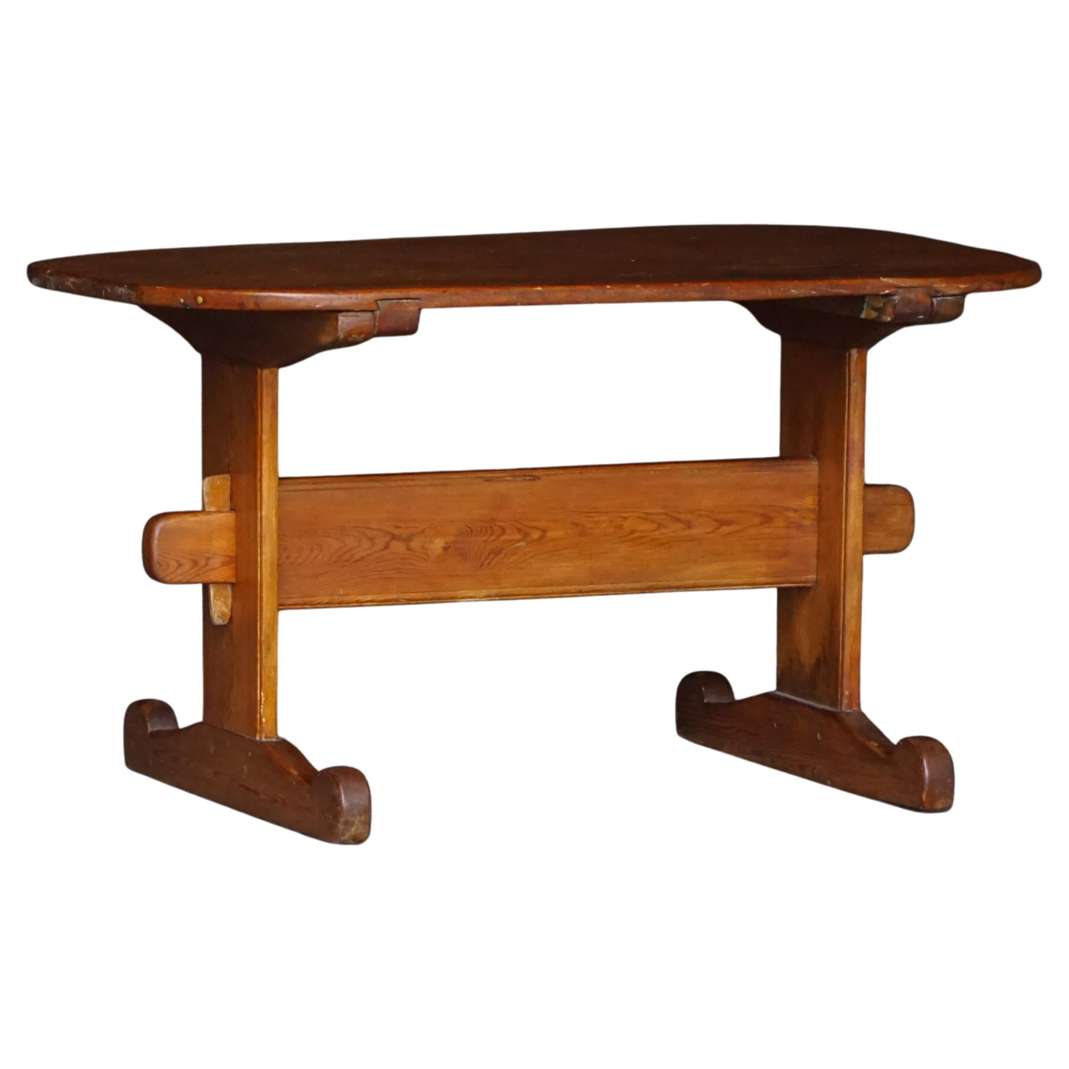 Primitive Swedish Oval Dining Table in Pine, Early 20th Century For Sale