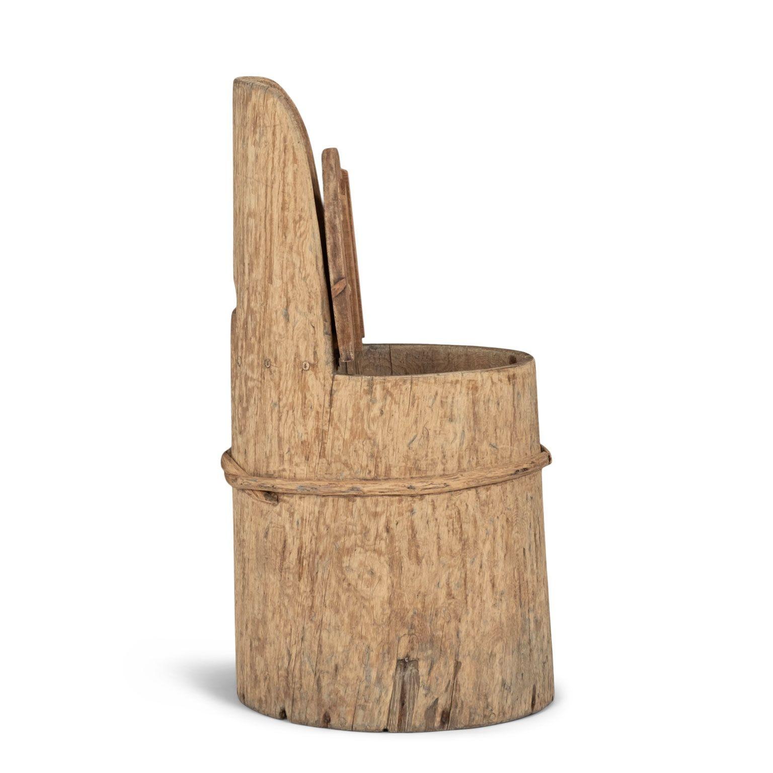 Hand-Carved Primitive Swedish Pine Log Chair or Kubbestol For Sale