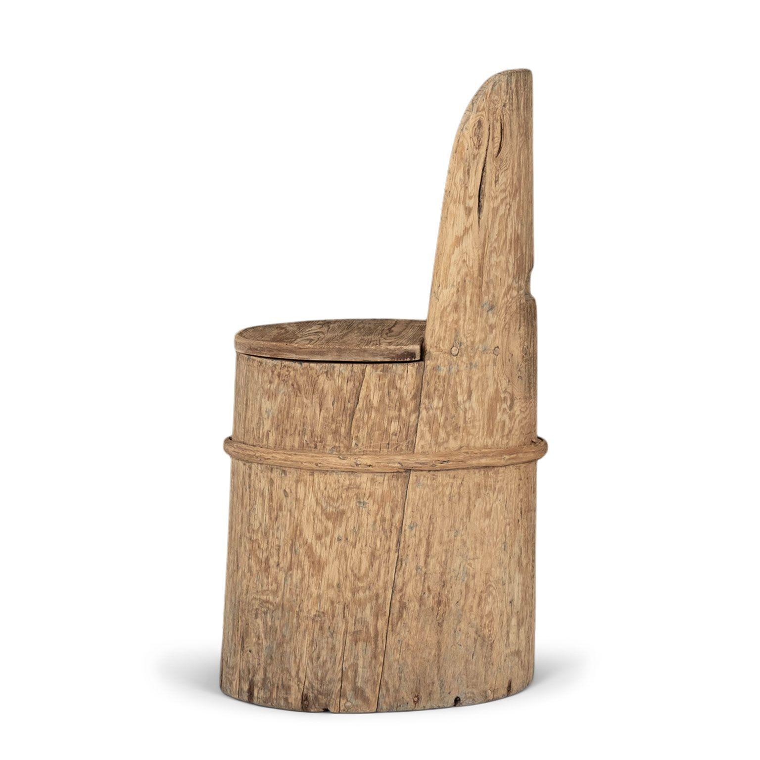 Brass Primitive Swedish Pine Log Chair or Kubbestol For Sale