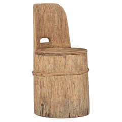 Antique Primitive Swedish Pine Log Chair or Kubbestol