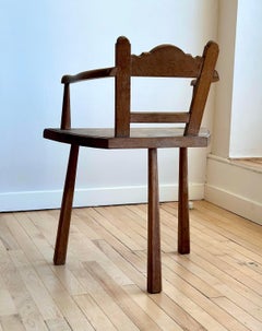 18th Century Primitive Swedish Stick Chair, Hand-Carved Oak