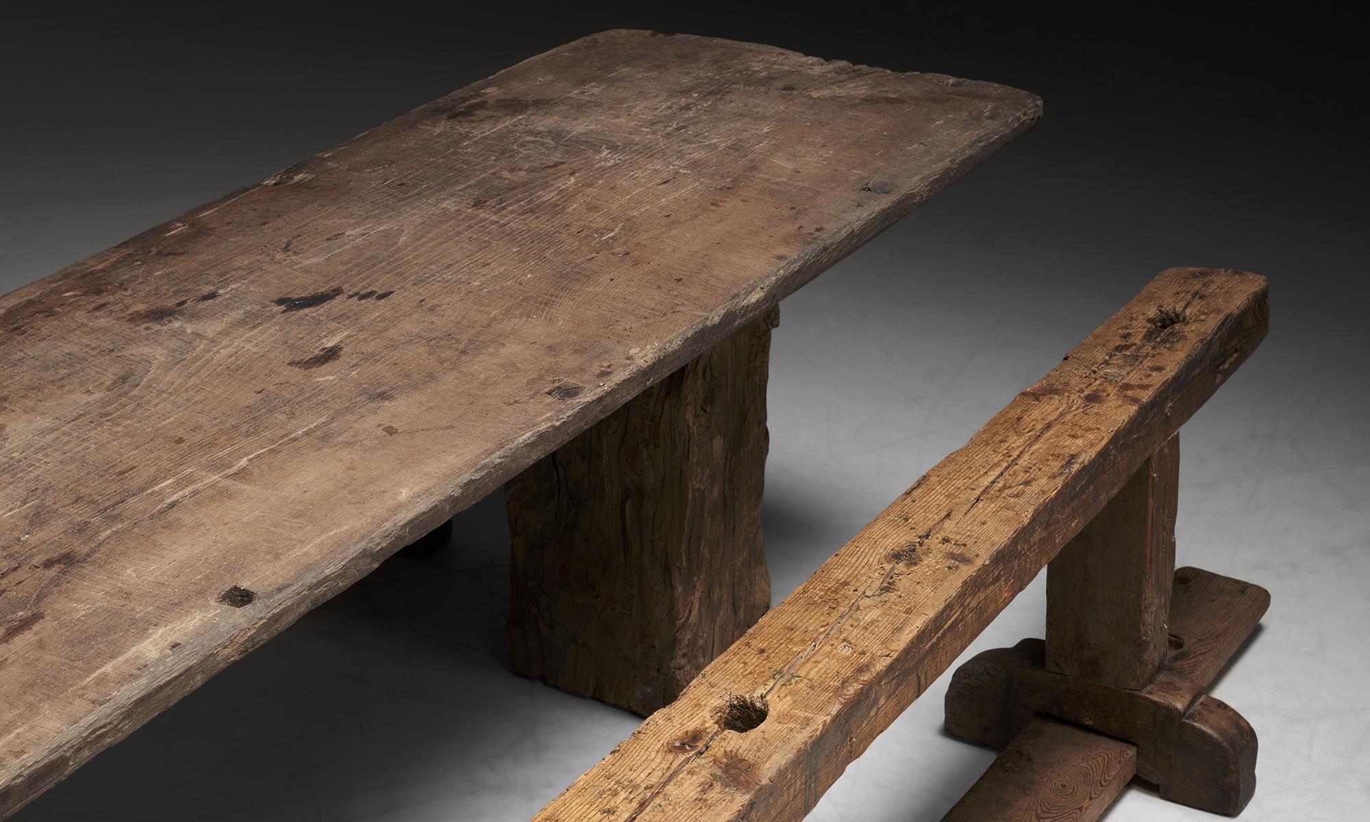 Primitive Table
France circa 1770
Slab top on squared trunk base with superb patina.
114