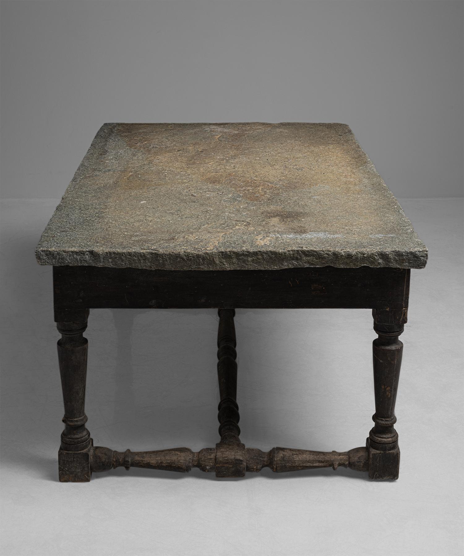Primitive Table with Granite Top In Good Condition In Culver City, CA