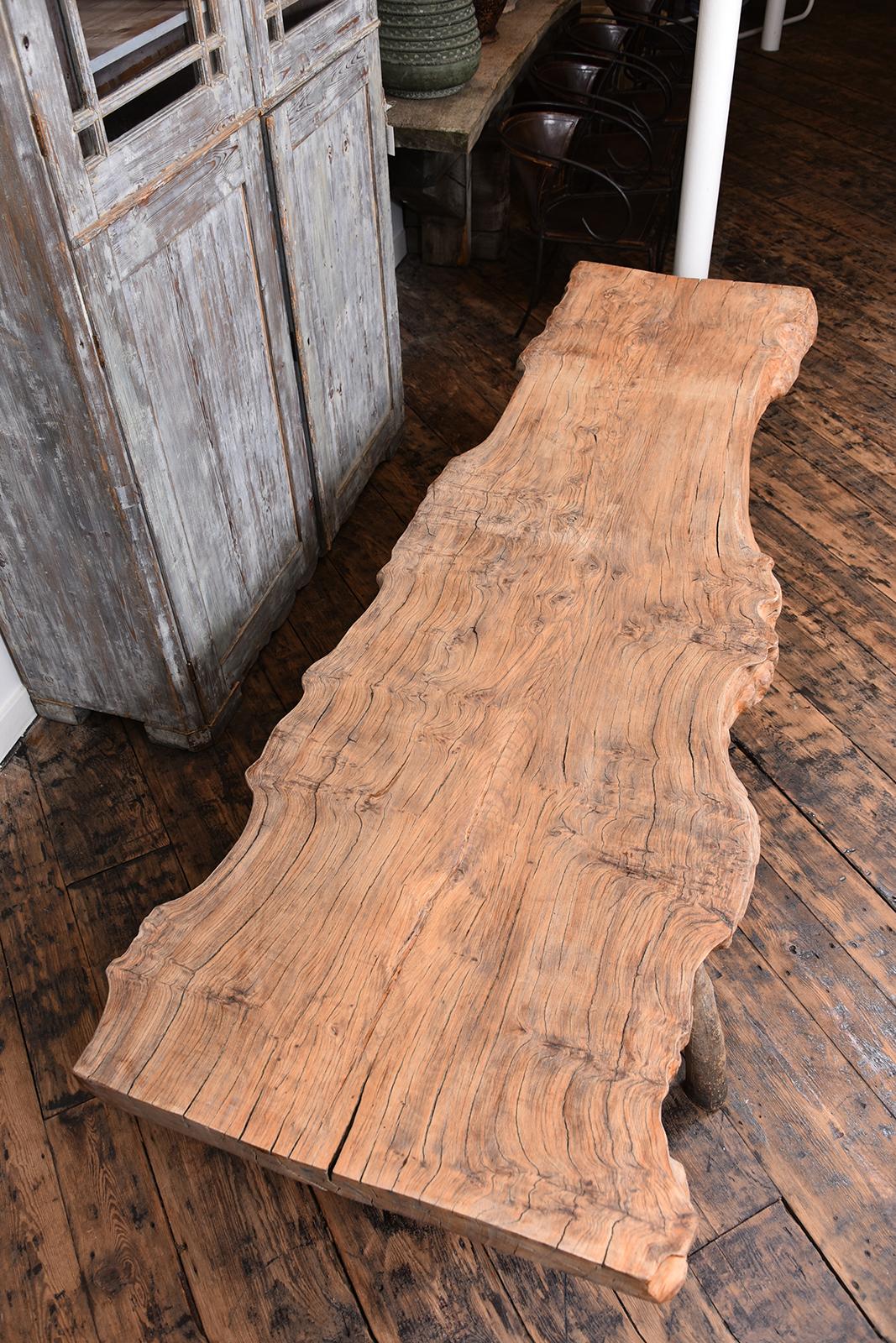 Primitive Table with Live Edge In Good Condition For Sale In Houston, TX