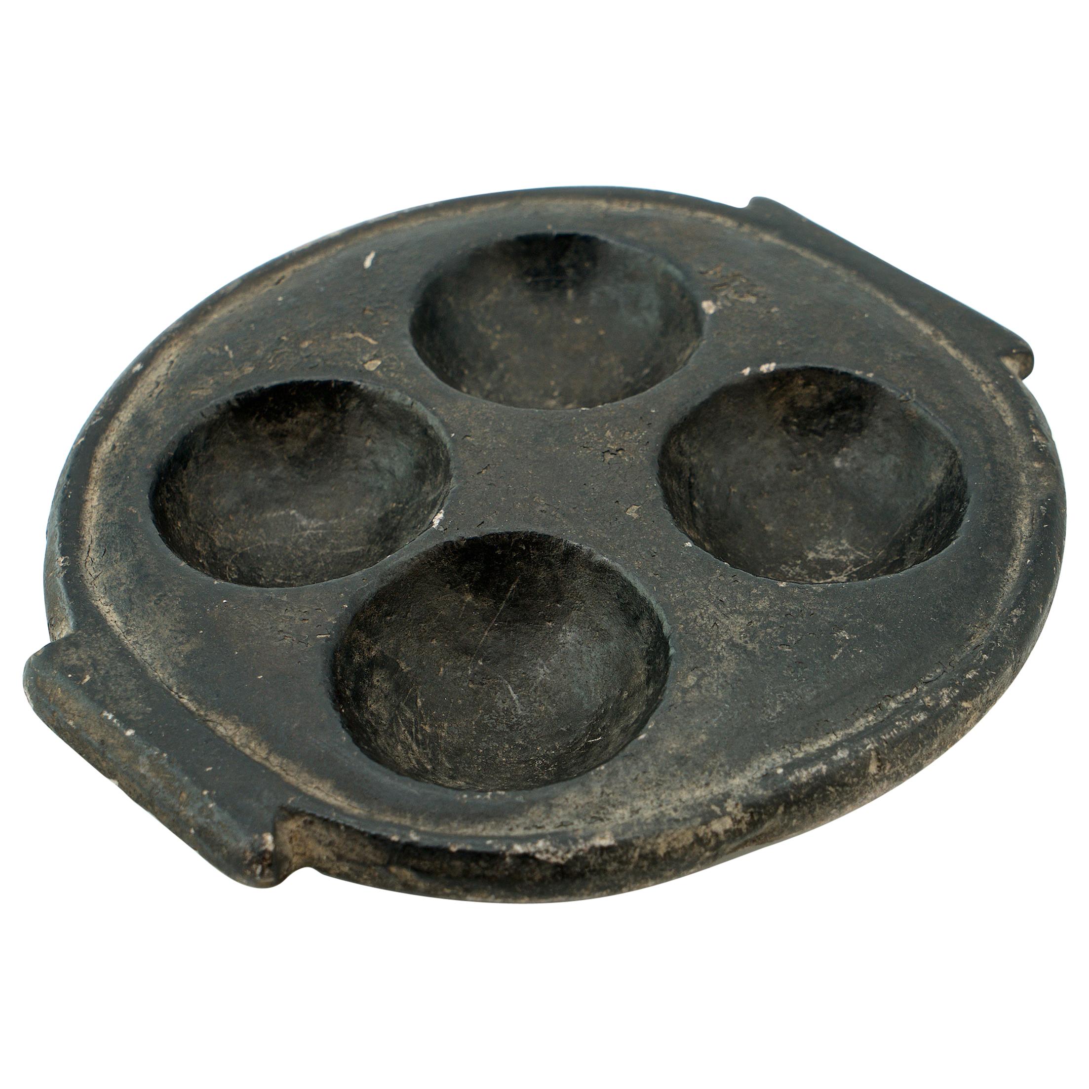 African Black Stone Palette Dish Bowl Ashtray Relief Sculpture