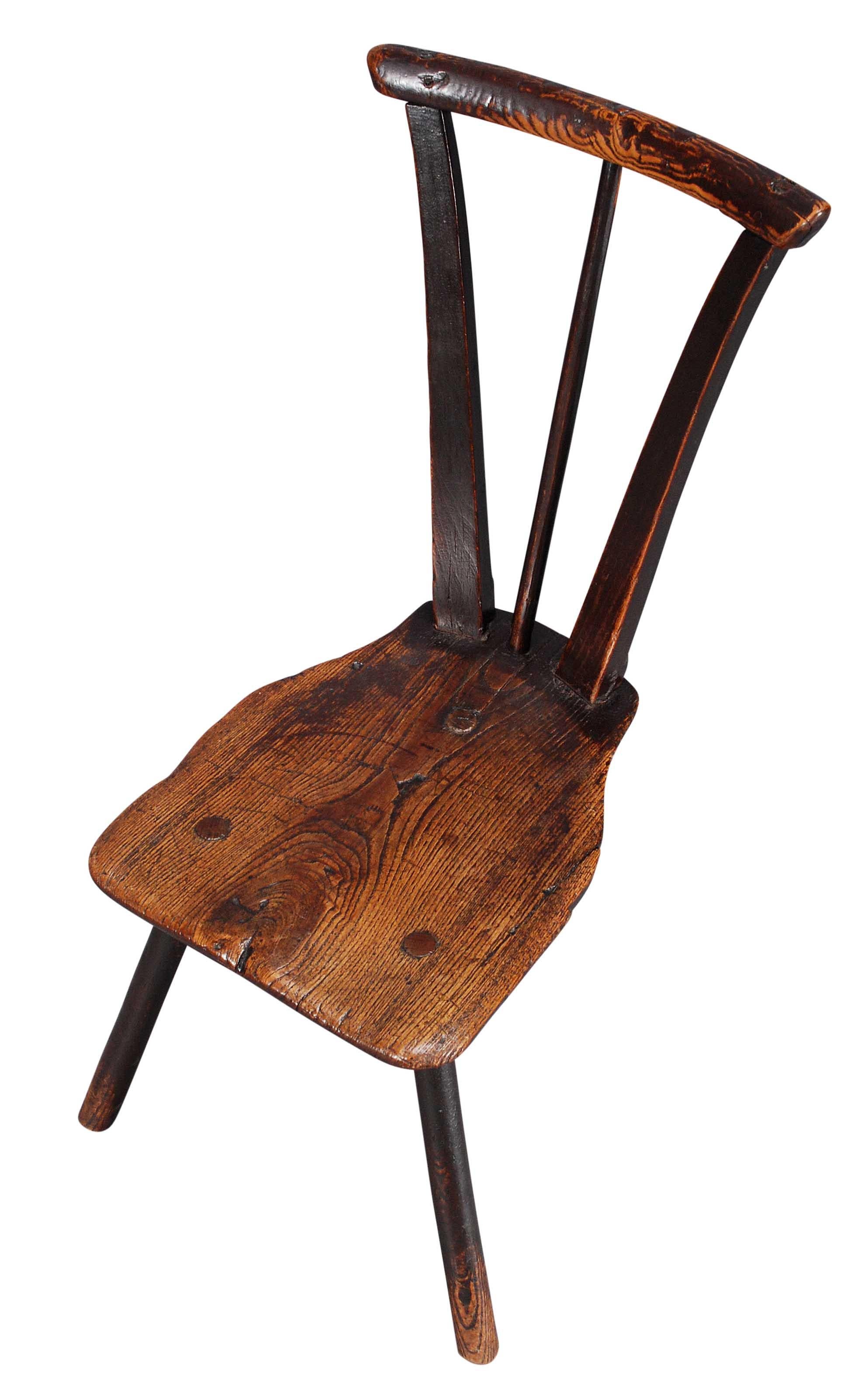 Country Primitive Three-Legged Chair For Sale
